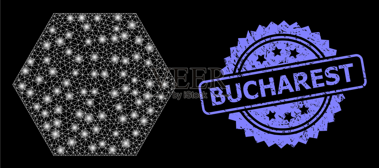 布加勒斯特邮票印章和亮网插画图片素材