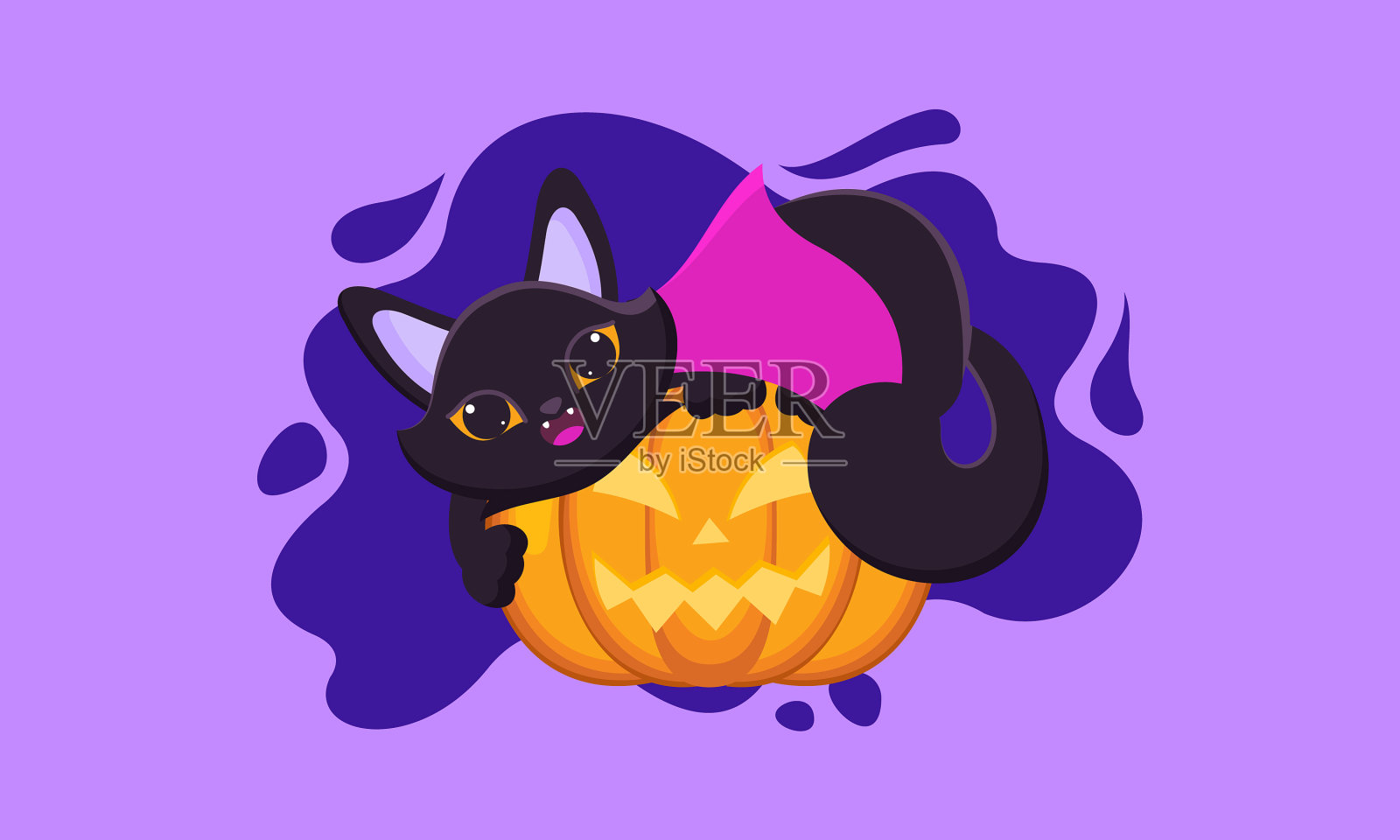 手绘万圣节黑猫设计插画图片素材