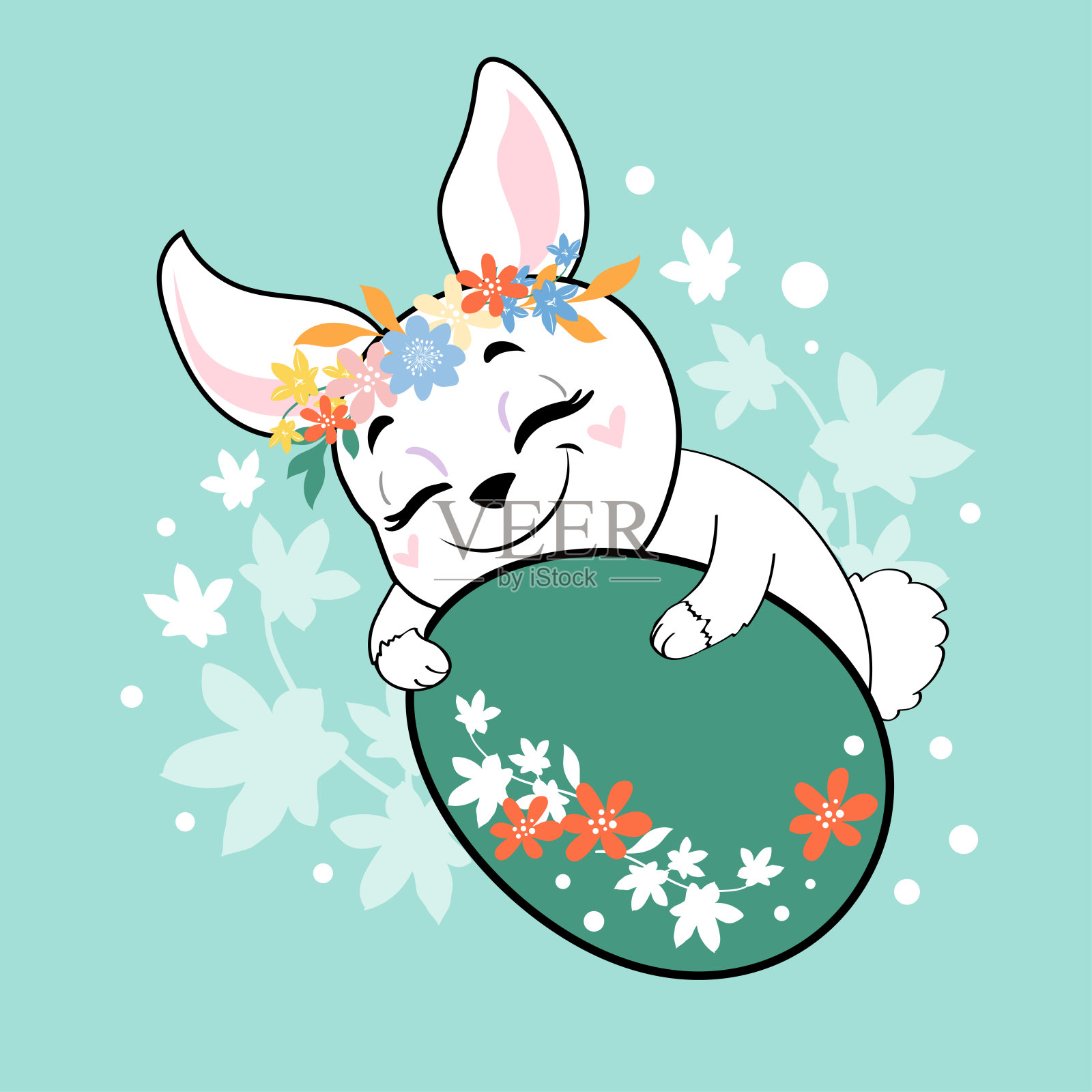彩蛋上的复活节兔子。祝贺的矢量插图。画动物脸滑稽的兔子。向量的卡通插图插画图片素材