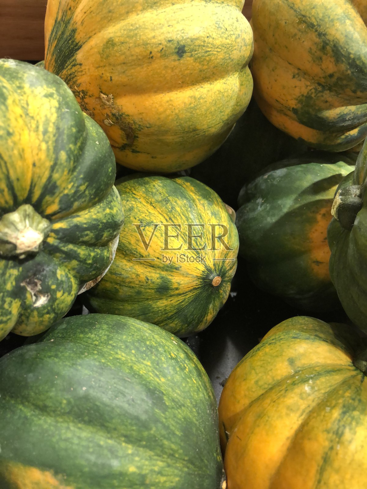 刚收获的黄绿色南瓜照片摄影图片