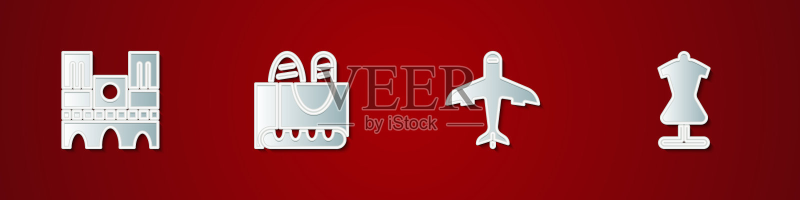 把巴黎圣母院的法式长棍面包架和图标素材