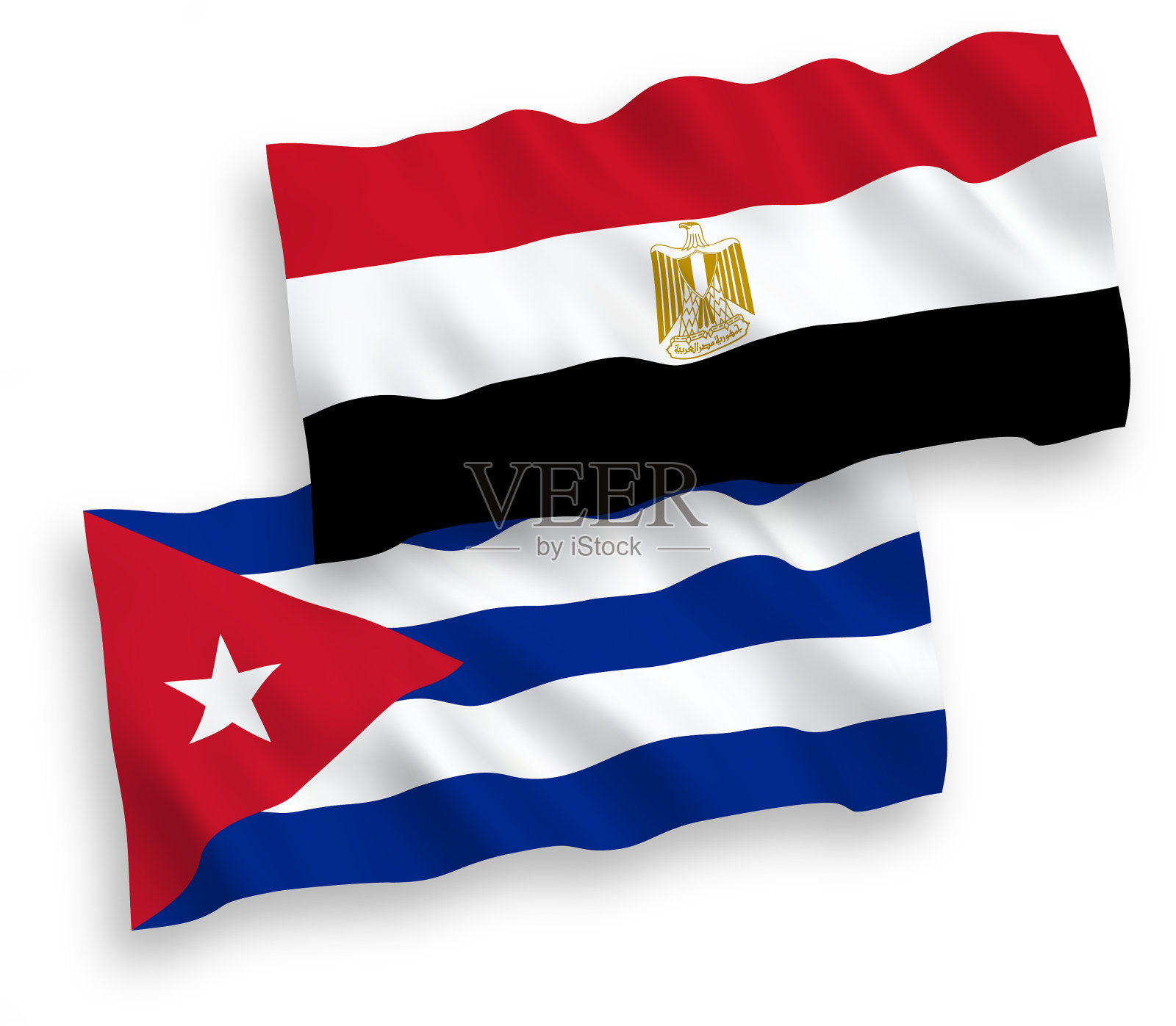 白色背景上的埃及和古巴国旗设计元素图片