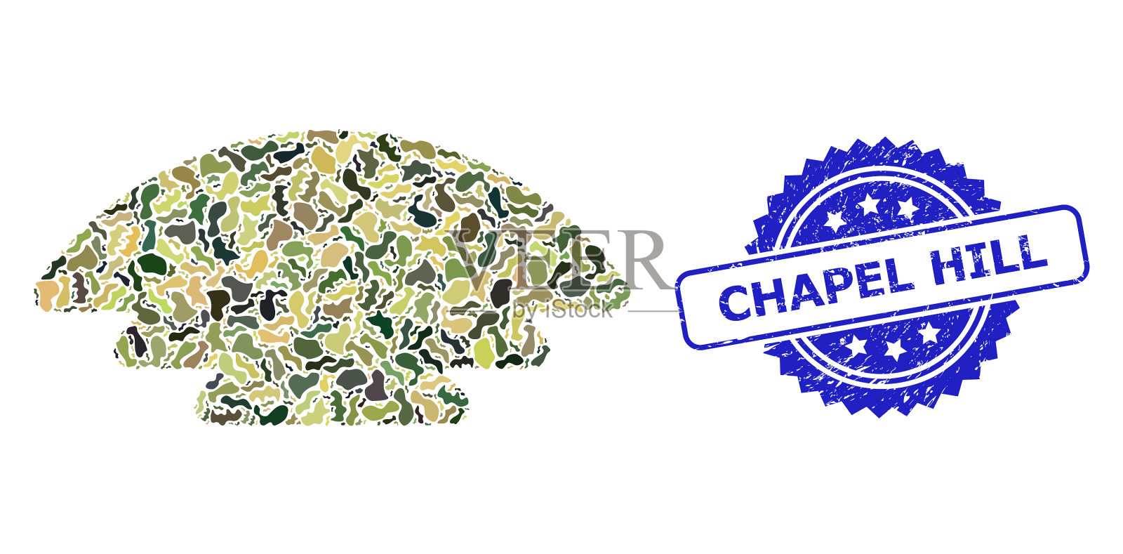 有教堂山印章和军队的痕迹插画图片素材