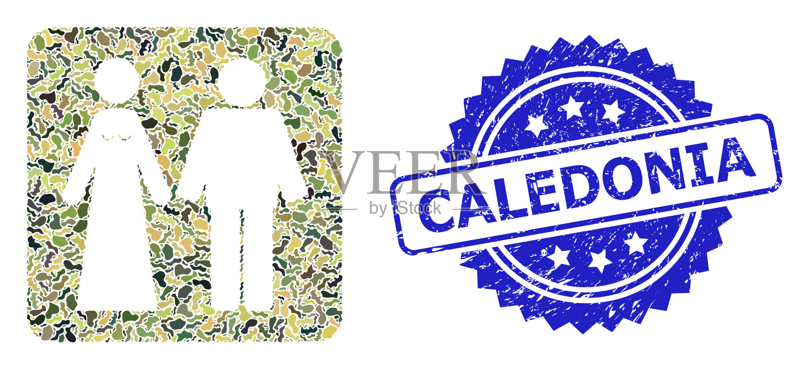 纹理喀里多尼亚邮票和军事伪装插画图片素材
