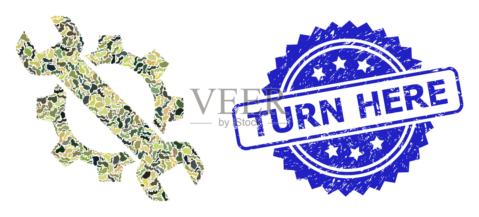 纹理转向这里邮票和军事伪装插画图片素材