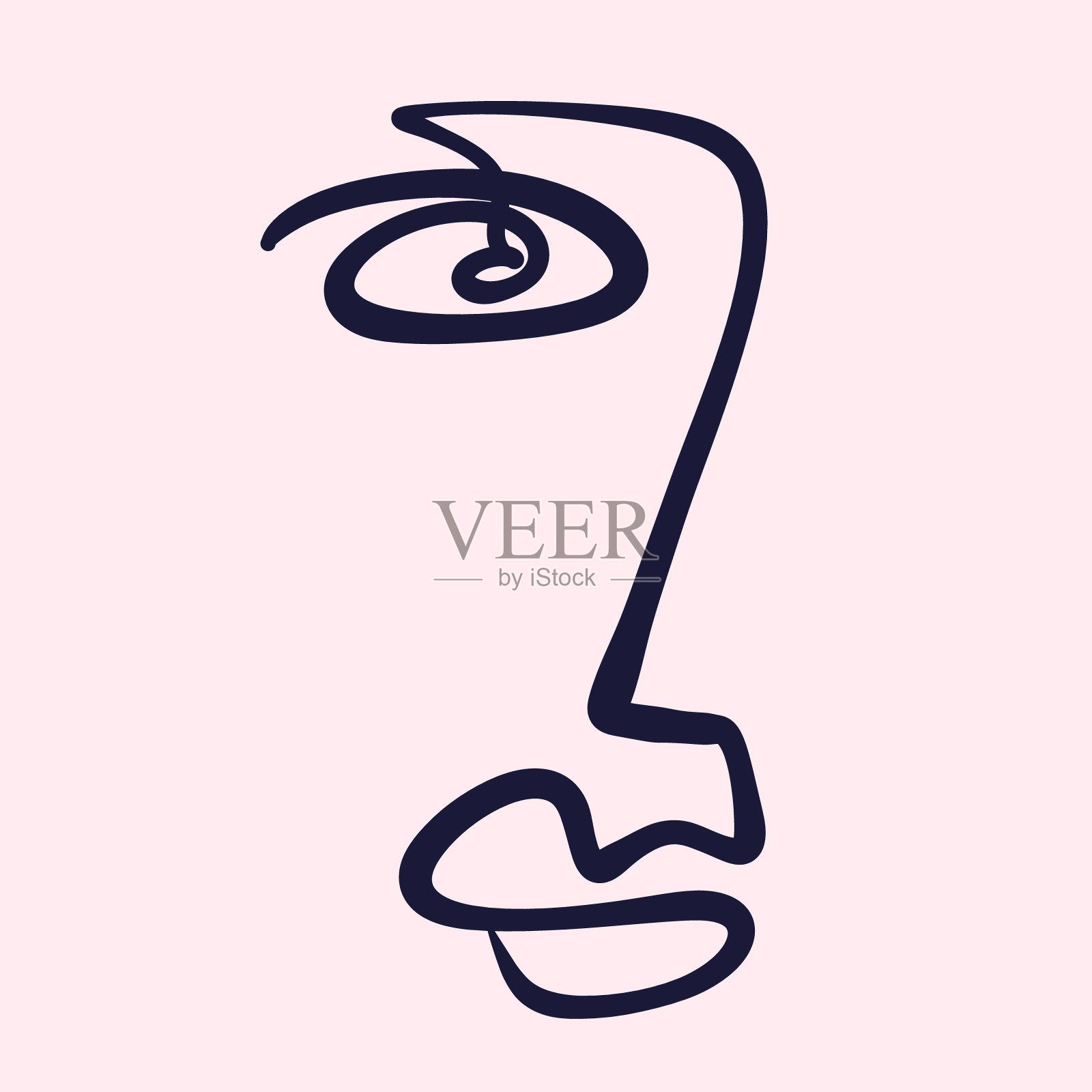 连续用一条线画面。抽象的女性肖像。女人脸上连续画线。一套创意模版在时尚的风格与一条线脸肖像,当代抽象多彩的形状。立体主义的脸。插画图片素材