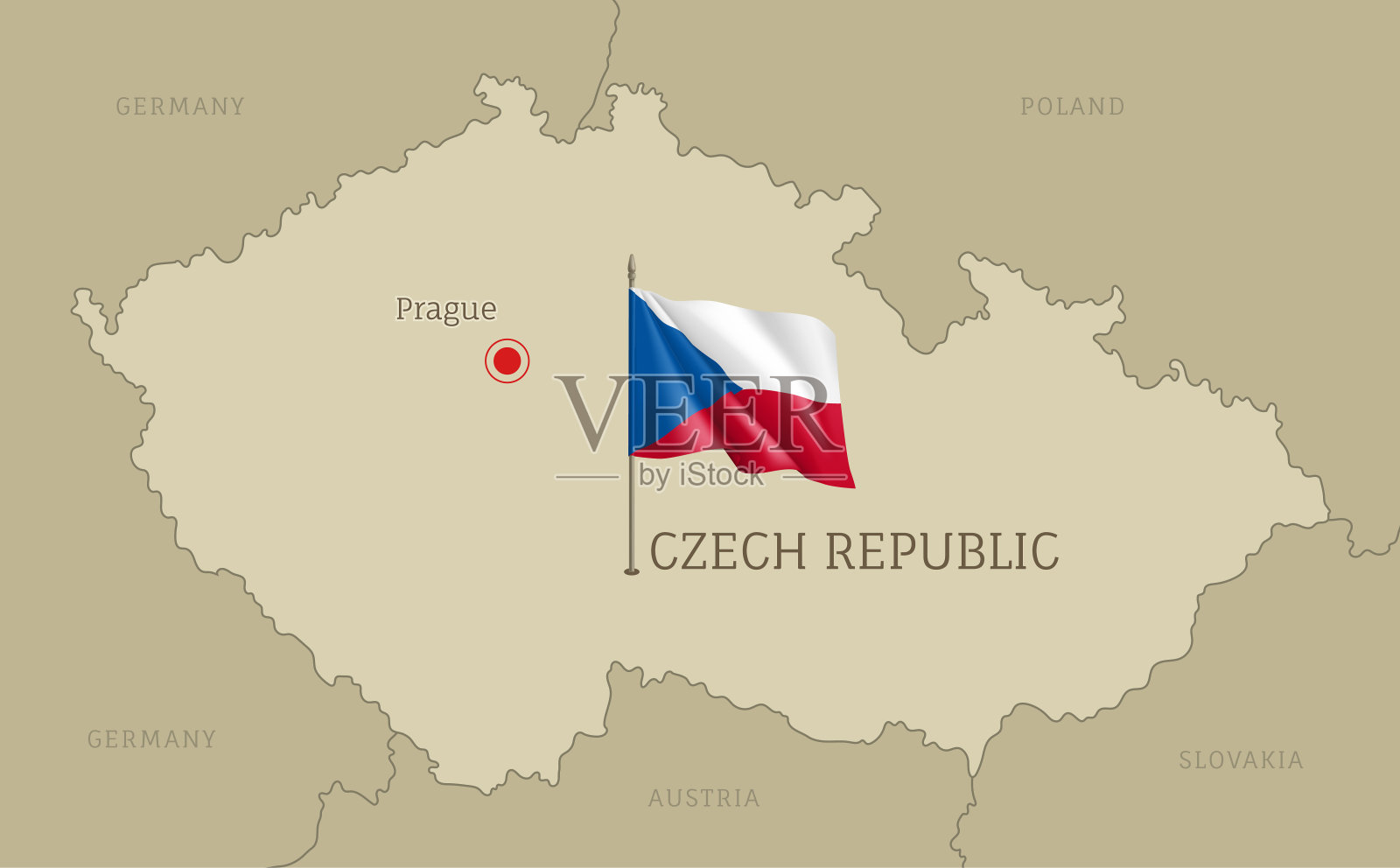 捷克共和国领土边界详图插画图片素材