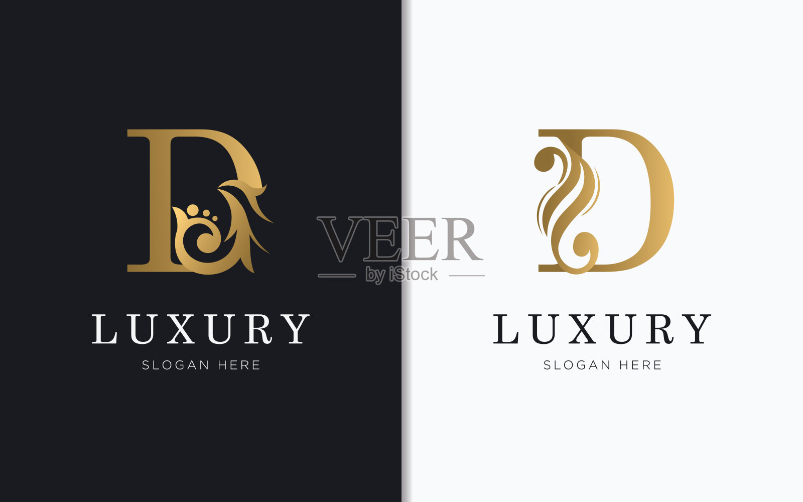 豪华字母D与金色标志模板插画图片素材
