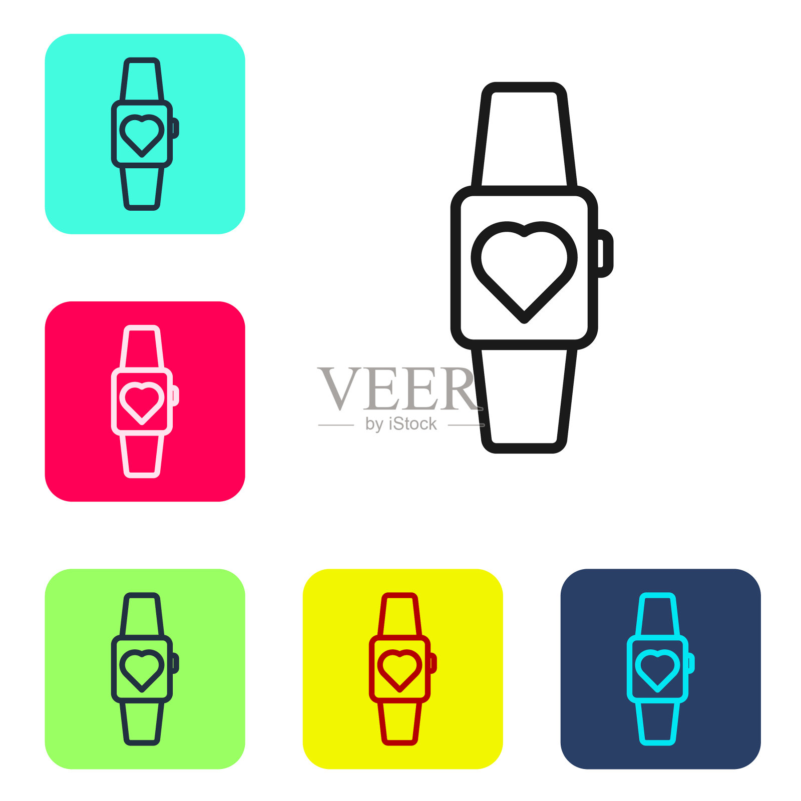 黑线智能手表图标孤立在白色图标素材