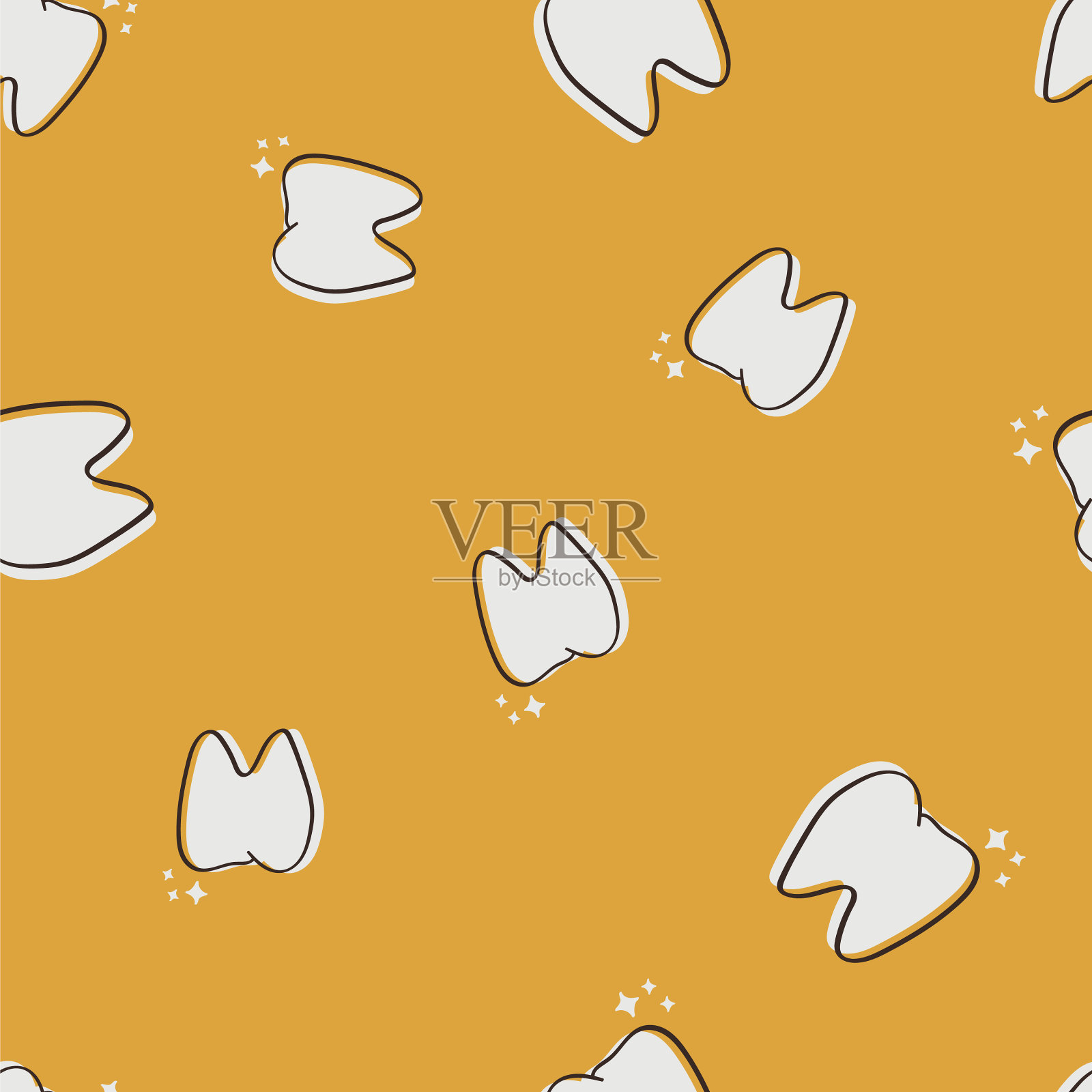 牙科无缝模式与手绘牙齿插画图片素材