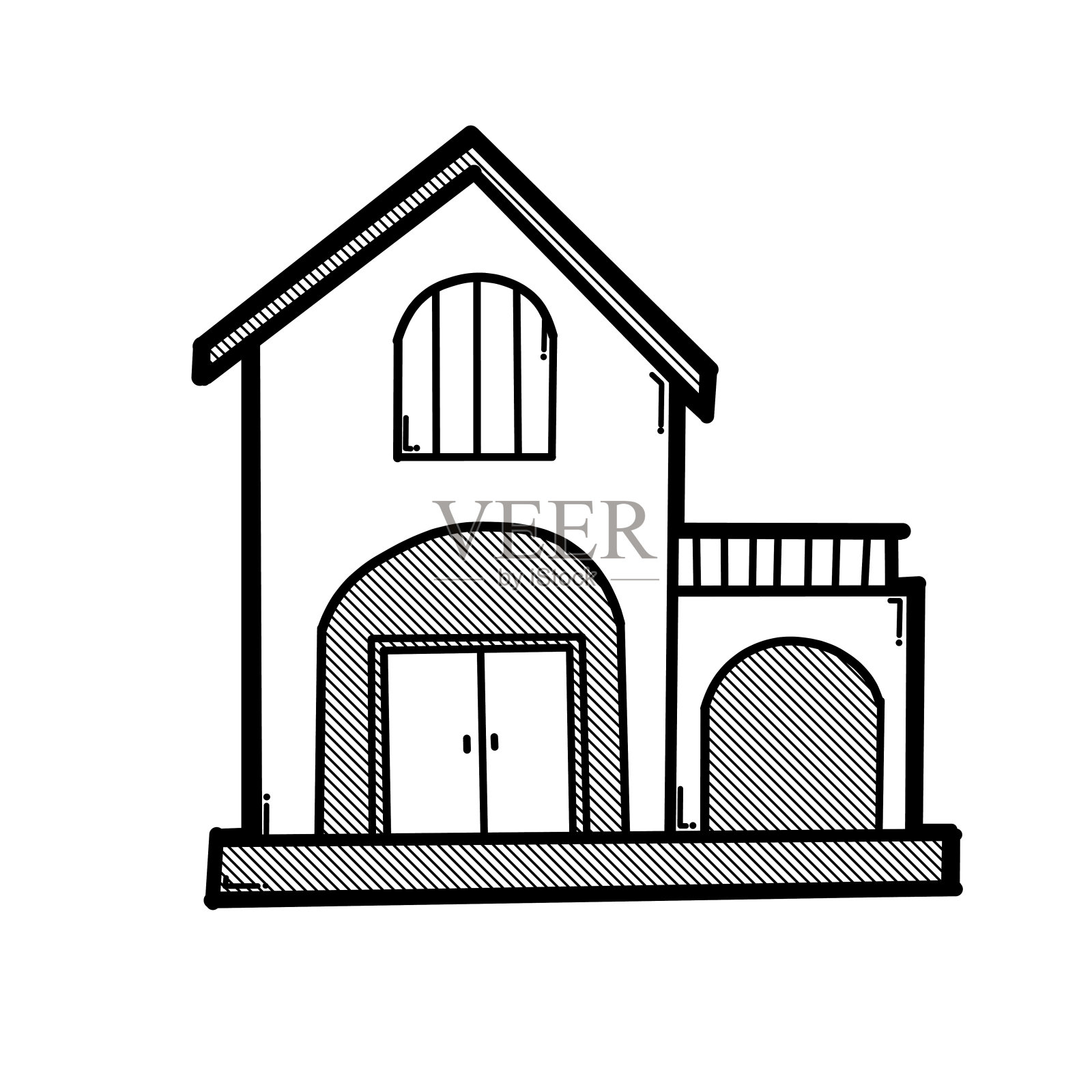 房屋建筑涂鸦矢量图标。手绘素描插图eps10插画图片素材