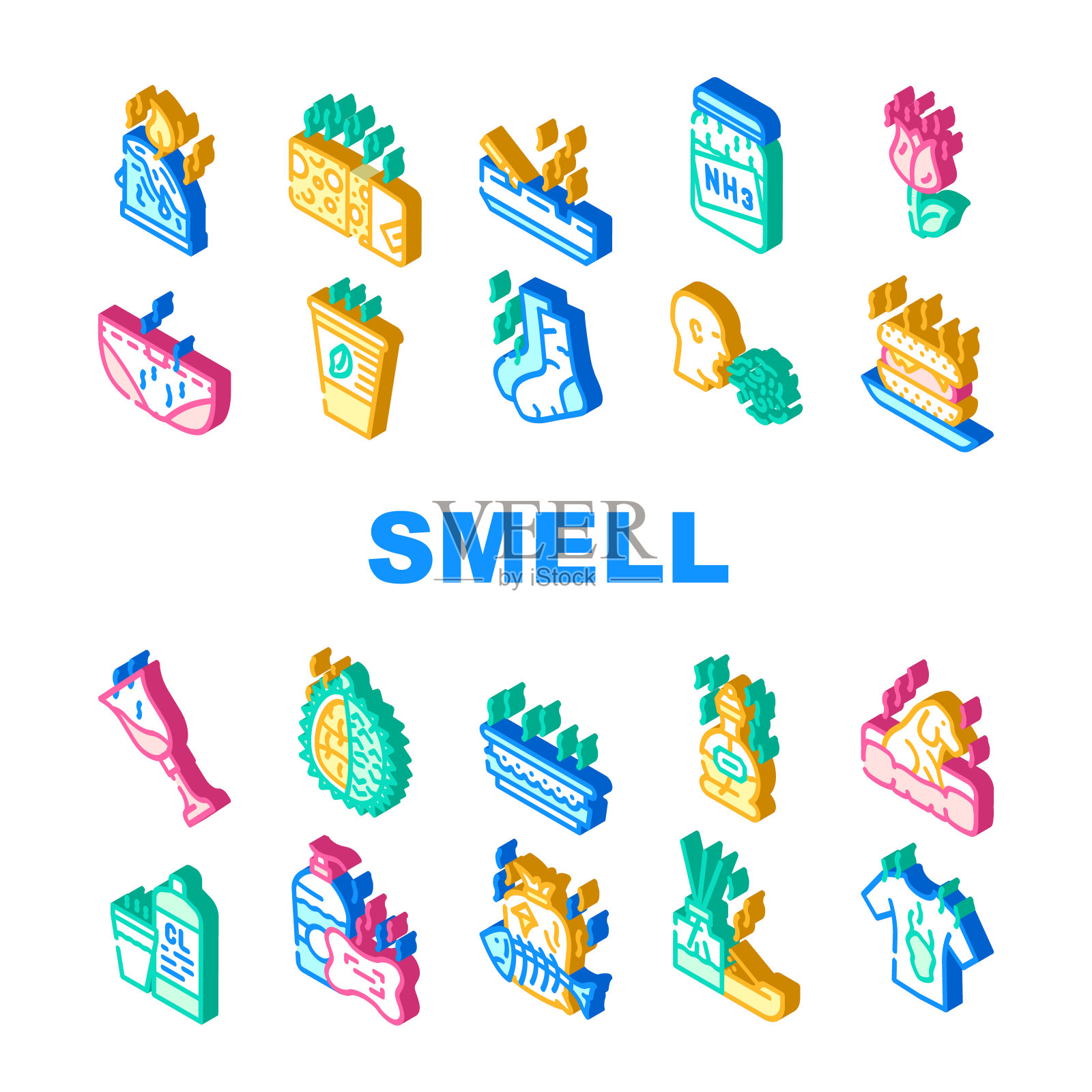 嗅觉感觉和感觉集合图标设置向量插画图片素材