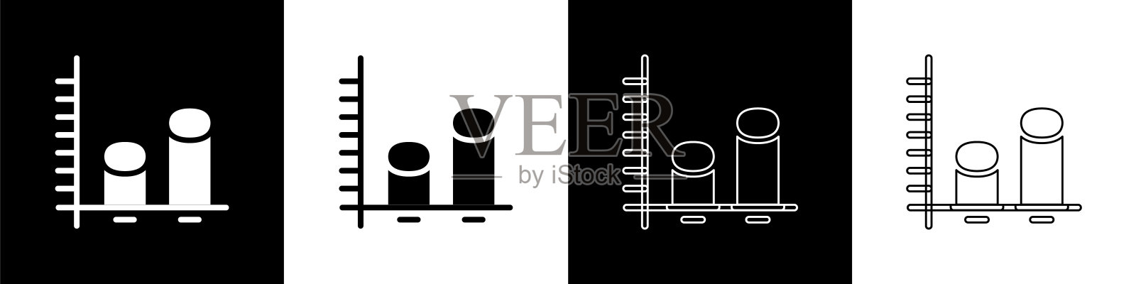 设置数据分析图标隔离在黑色和白色背景。向量图标素材