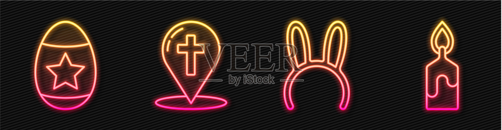 设置线面具与长兔子耳朵复活节蛋插画图片素材