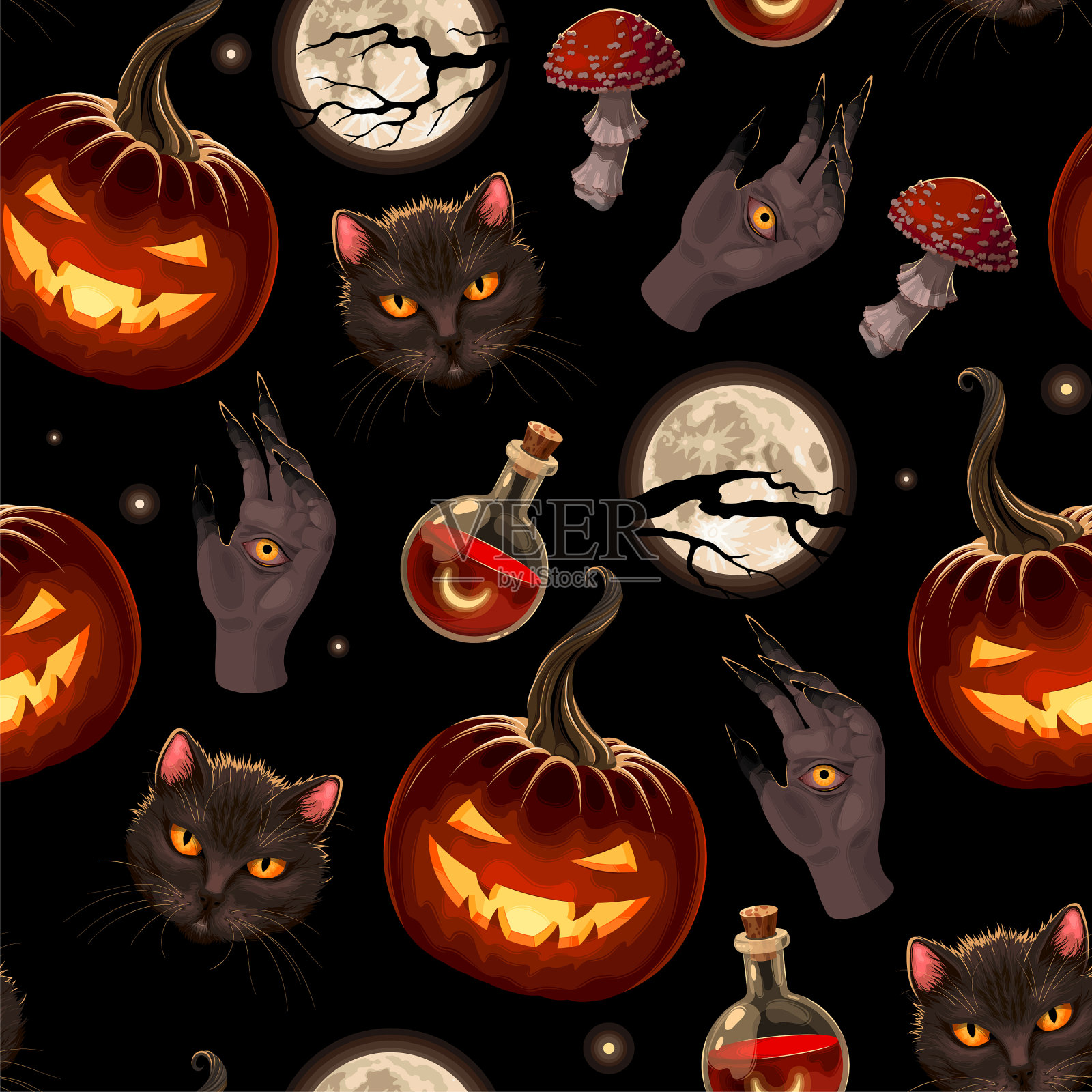 无缝模式的万圣节与南瓜插画图片素材
