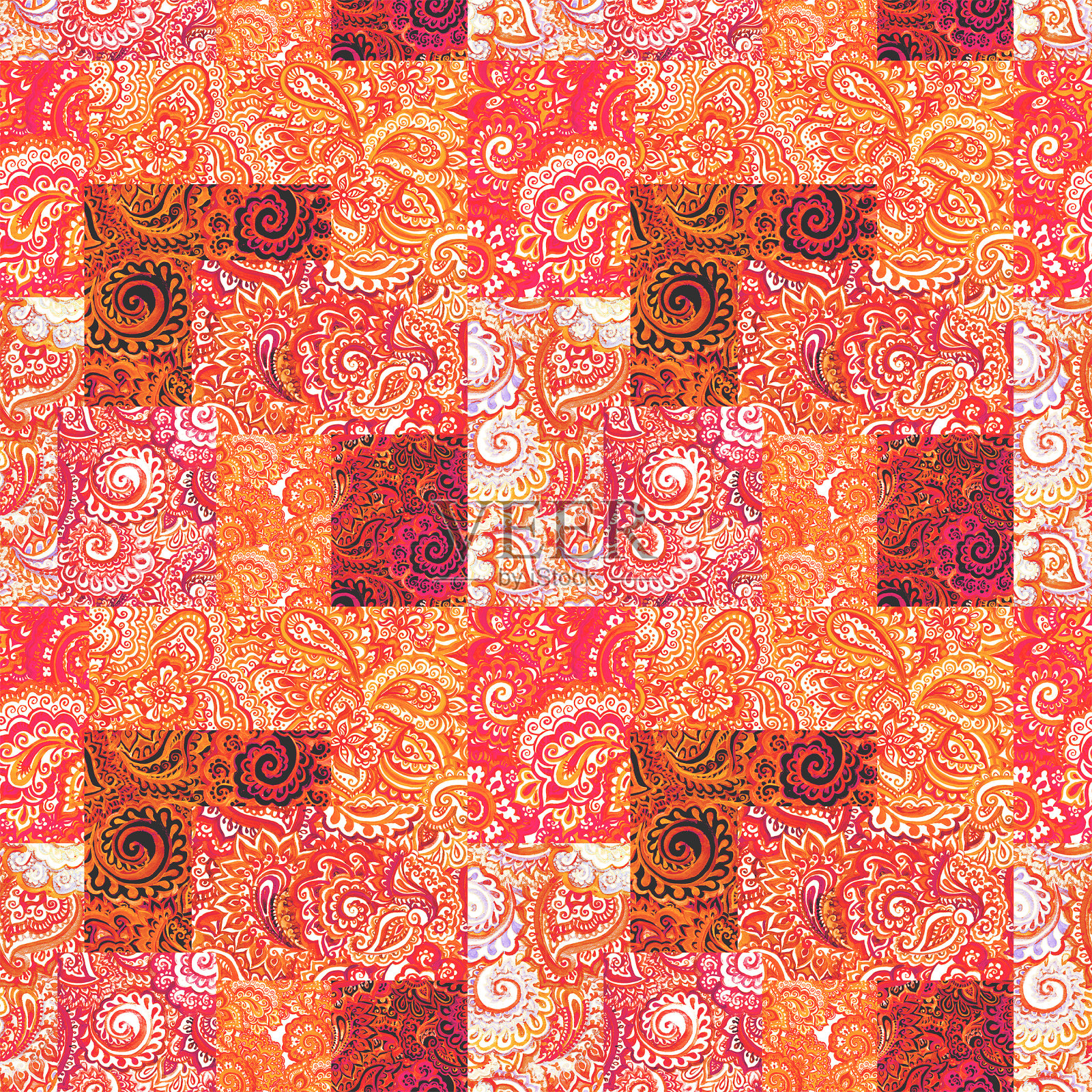 重复民族花卉图案。装饰性的水彩画插画图片素材