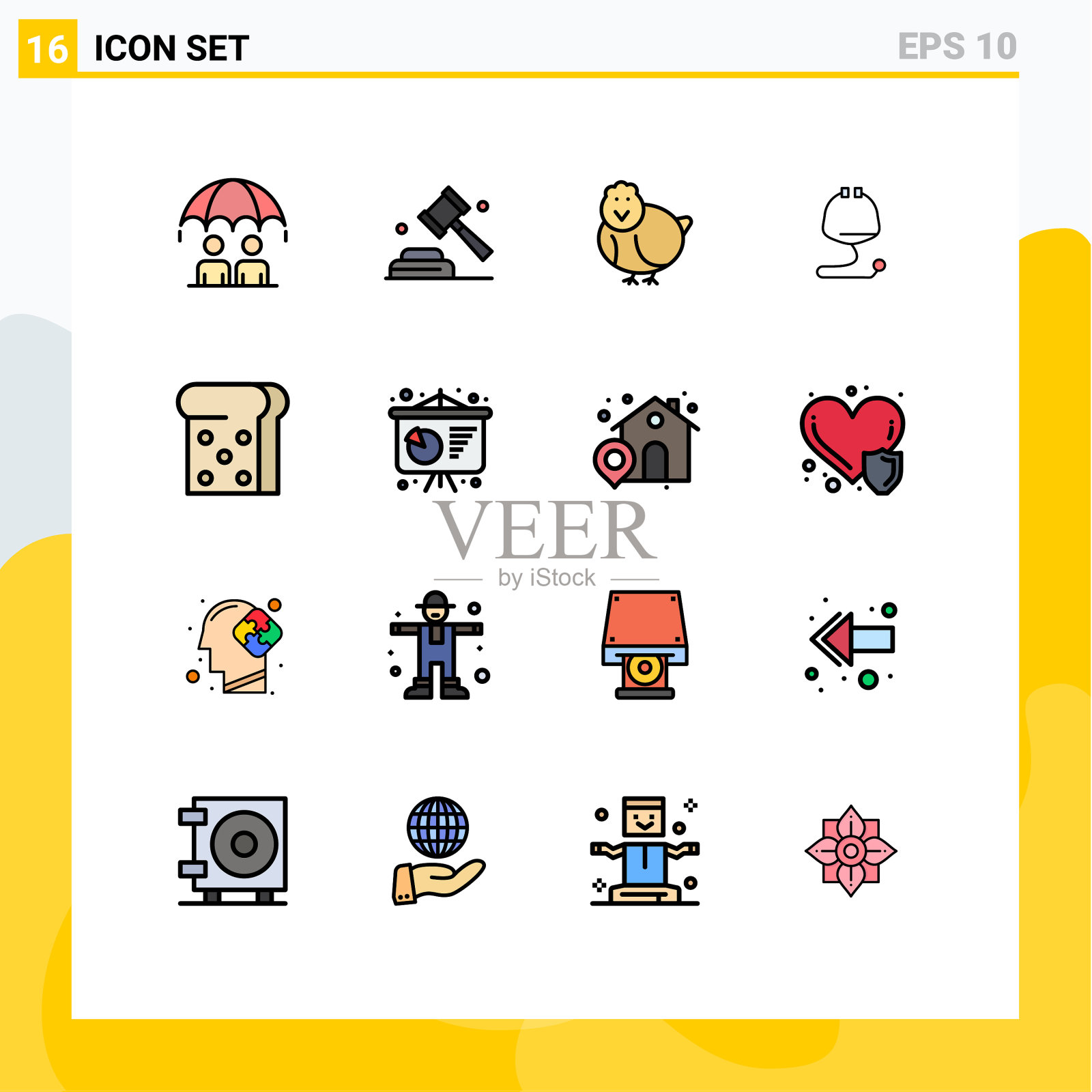 可编辑线包16简单的平面颜色填充插画图片素材