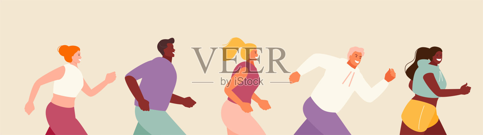 快乐跑人马拉松矢量插画图片素材