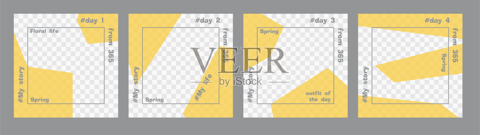 最小方形柱的集合。透明黄色几何形状和灰色文本模板。放你的照片。每日设计理念年度最佳社交媒体贴和网络广告插画图片素材