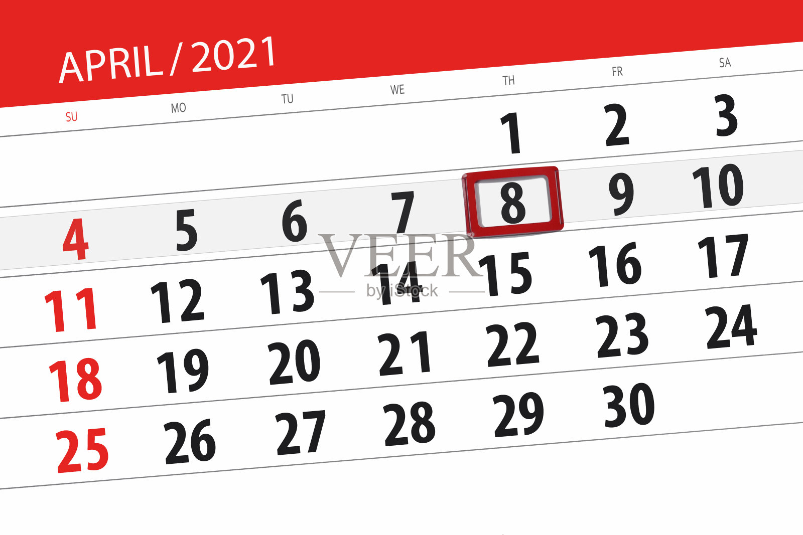 2021年4月的日历计划,截止日期,8号,周四插画图片素材