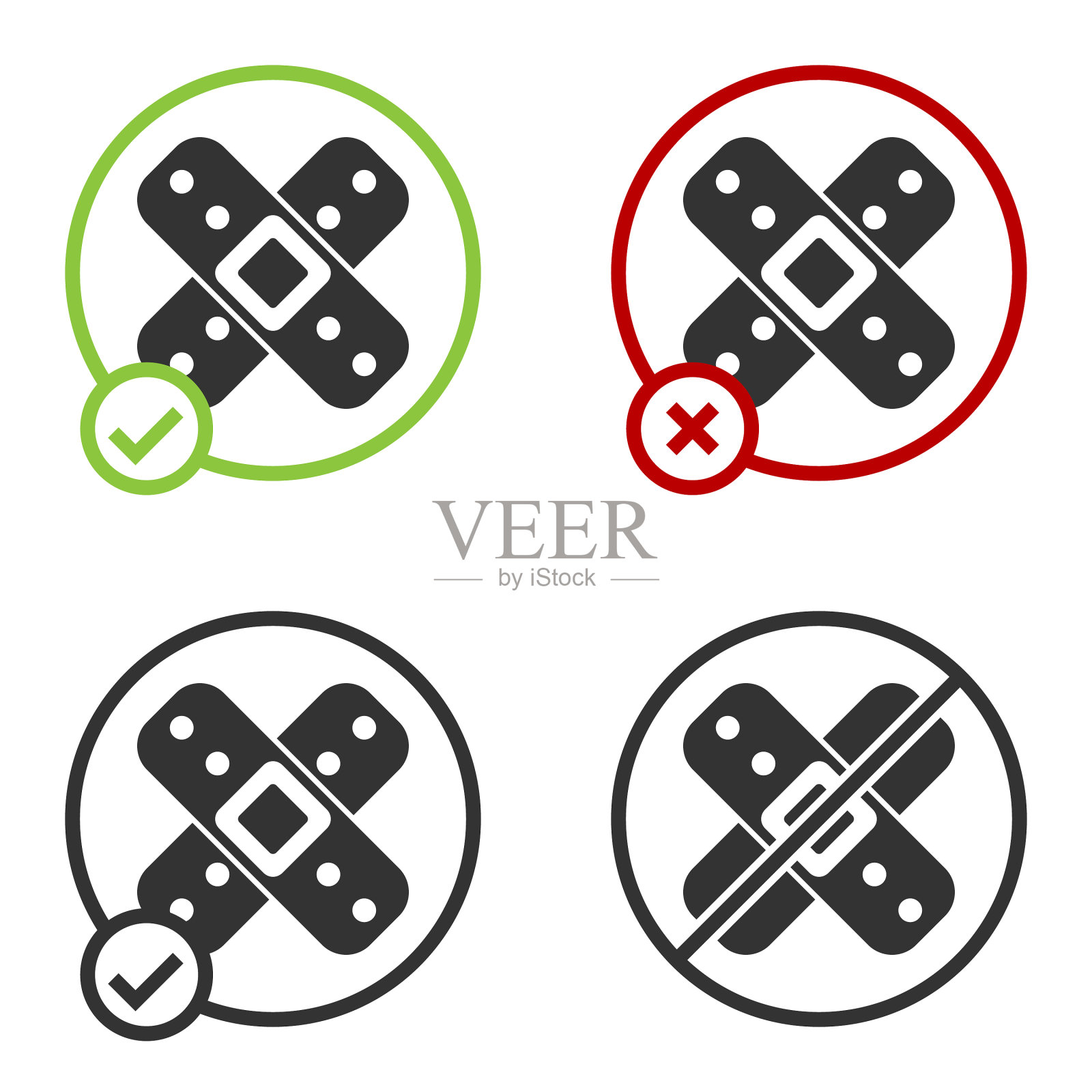 黑色交叉绷带石膏图标隔离上图标素材