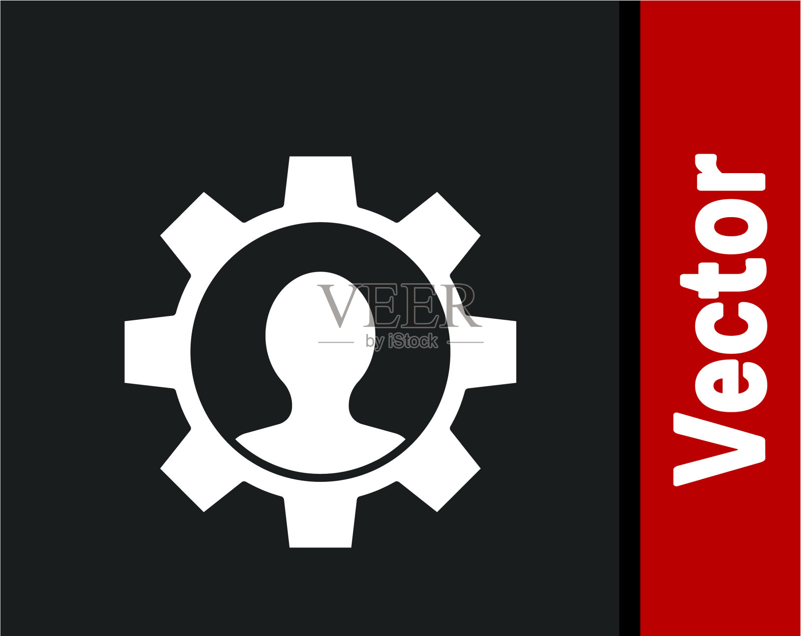 白色人类与齿轮图标隔离在黑色图标素材