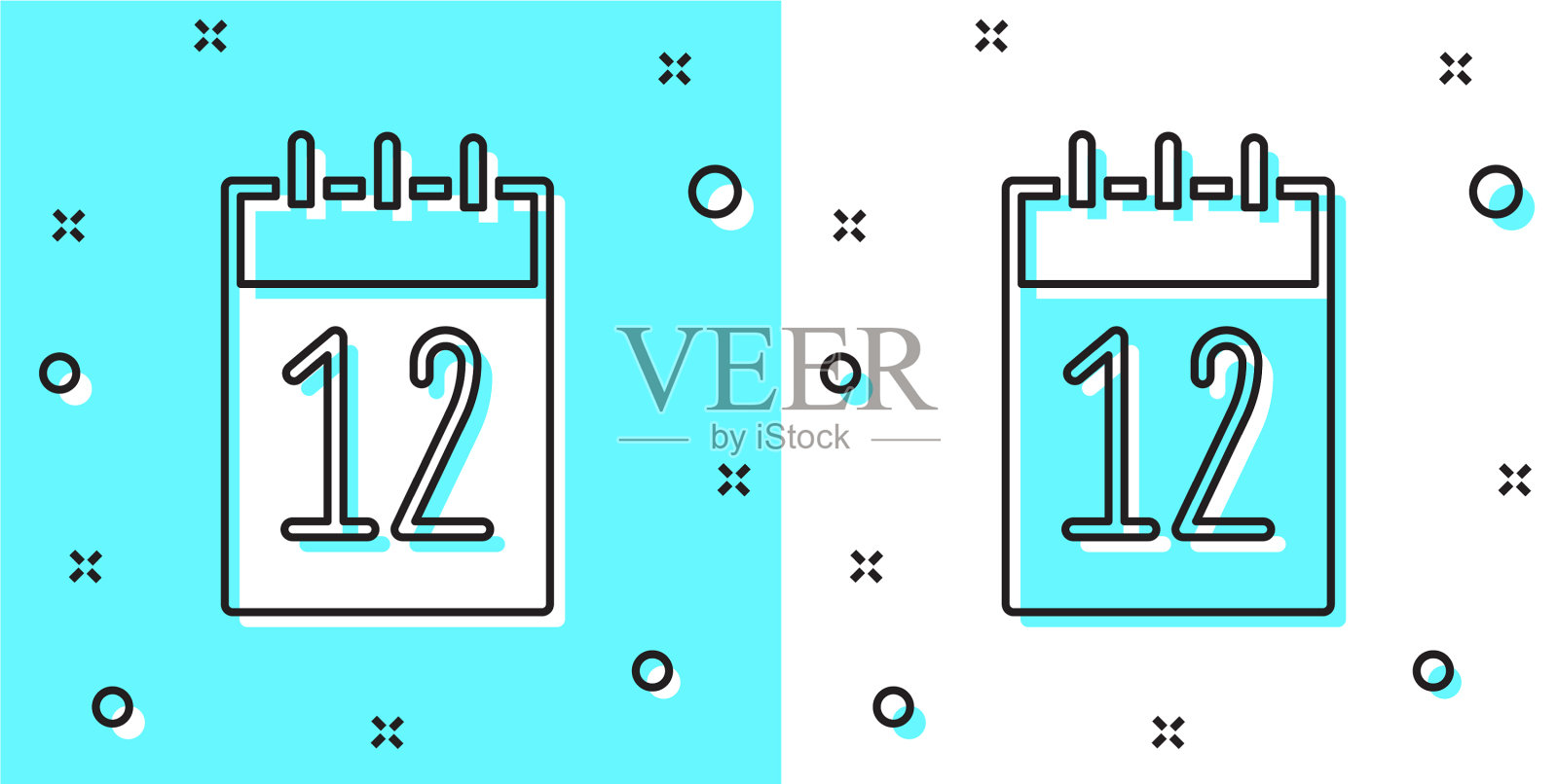 黑线日历12月图标孤立在绿色上插画图片素材