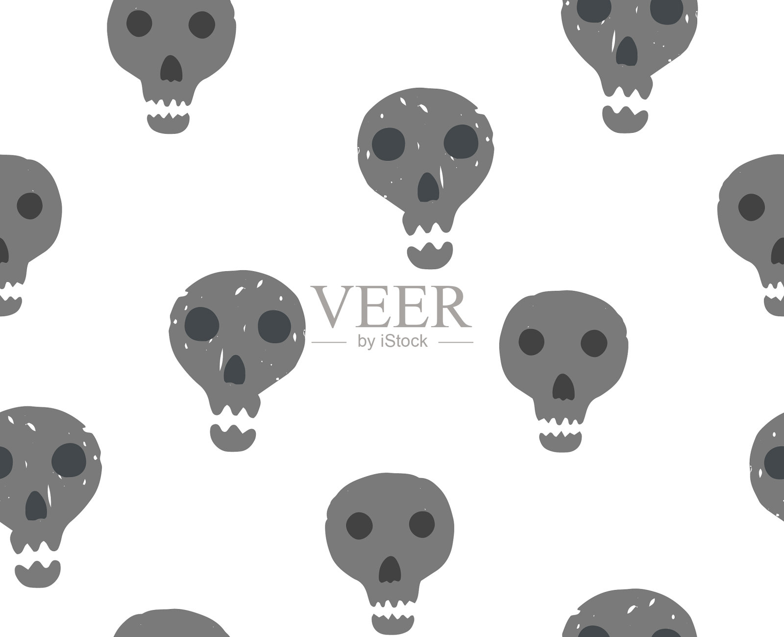可爱的万圣节图案与可怕的灰色头骨插画图片素材