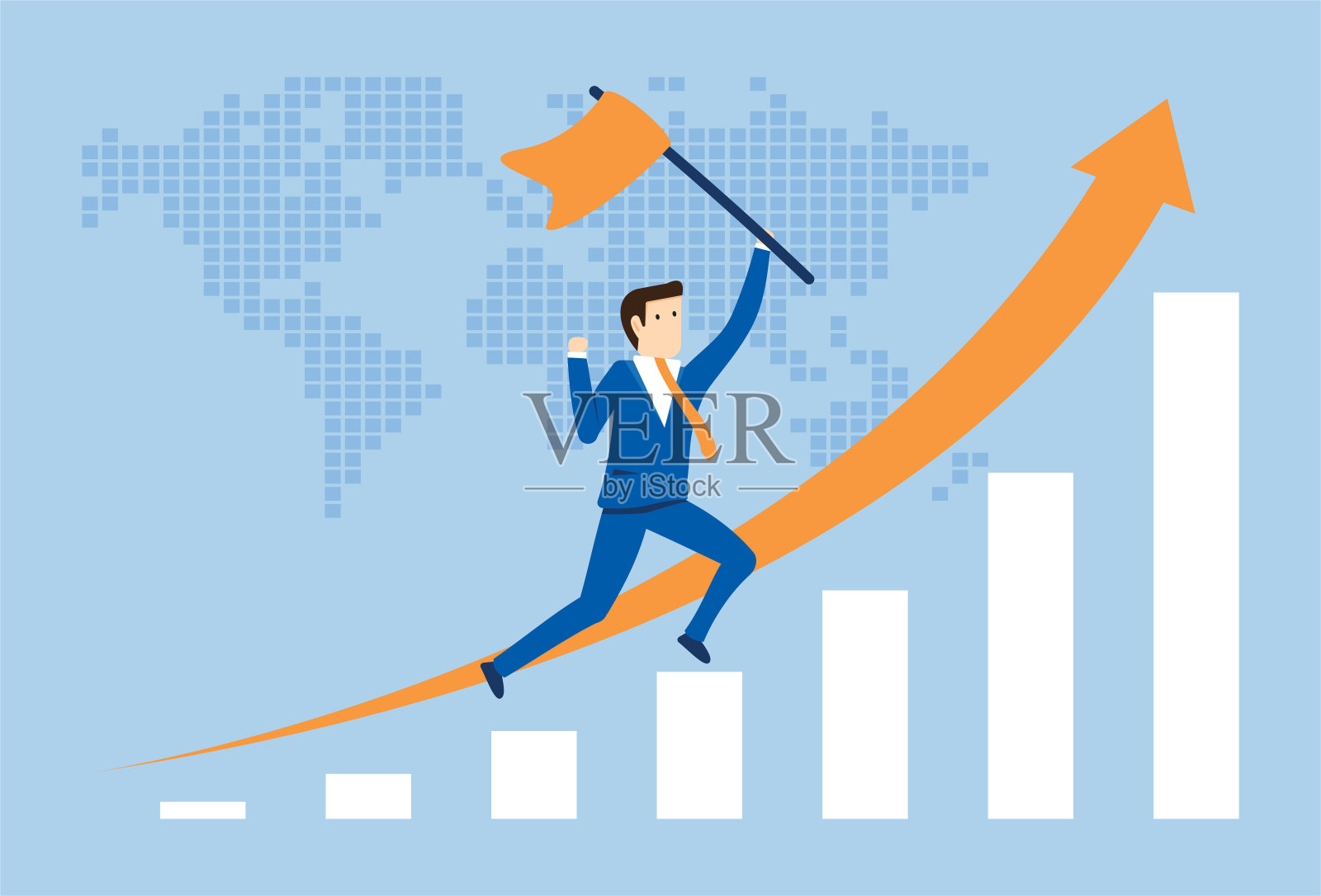 领导者将旗帜举到图表的顶端插画图片素材