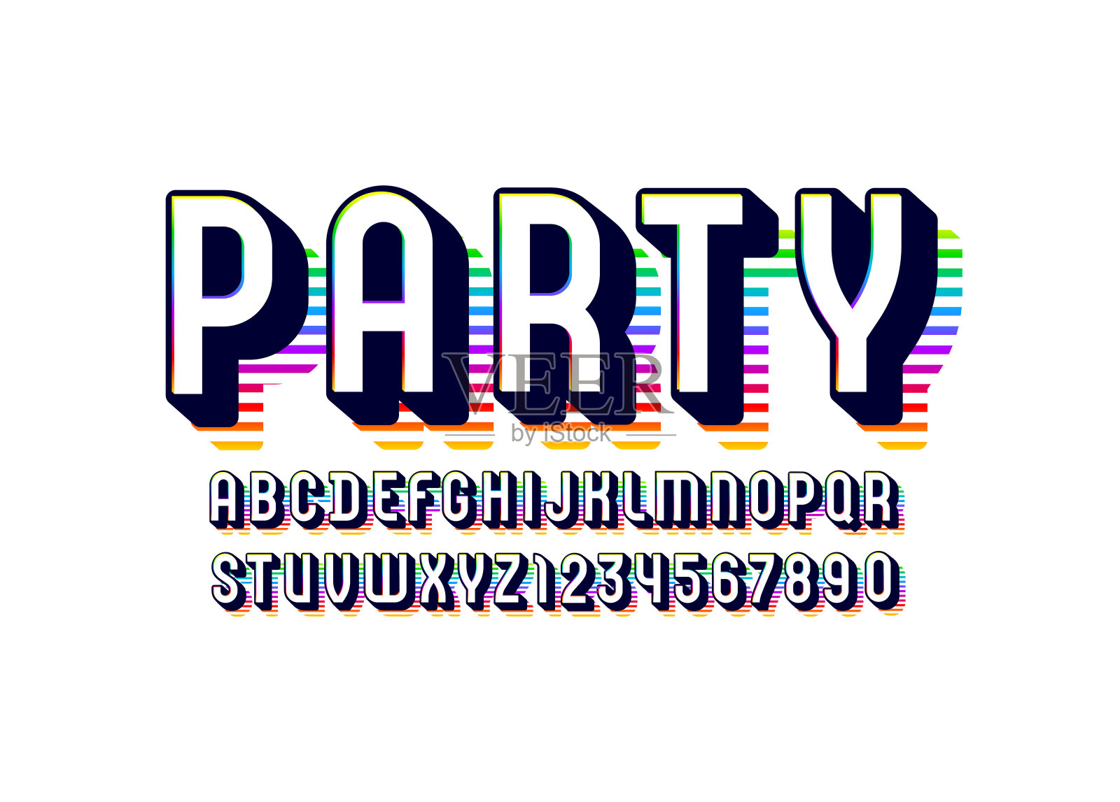 3d字体,时尚图形字母,现代字母和数字条纹彩色阴影,矢量插图10EPS插画图片素材