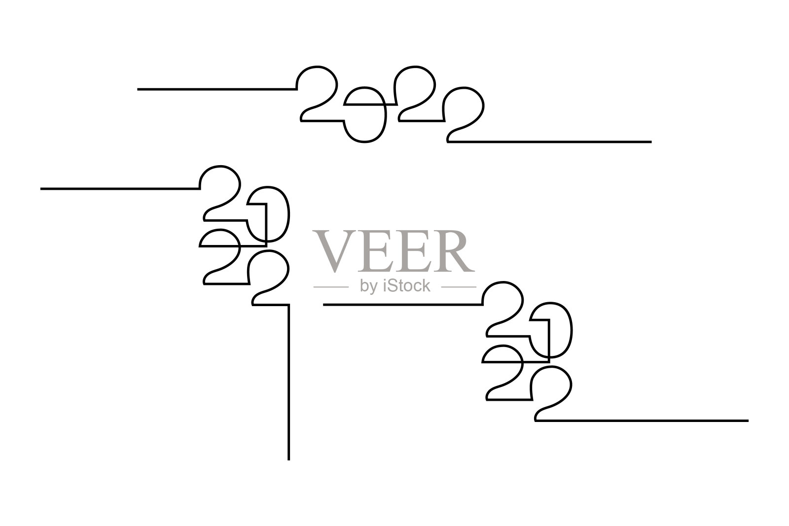 2022年新年细线字插画图片素材