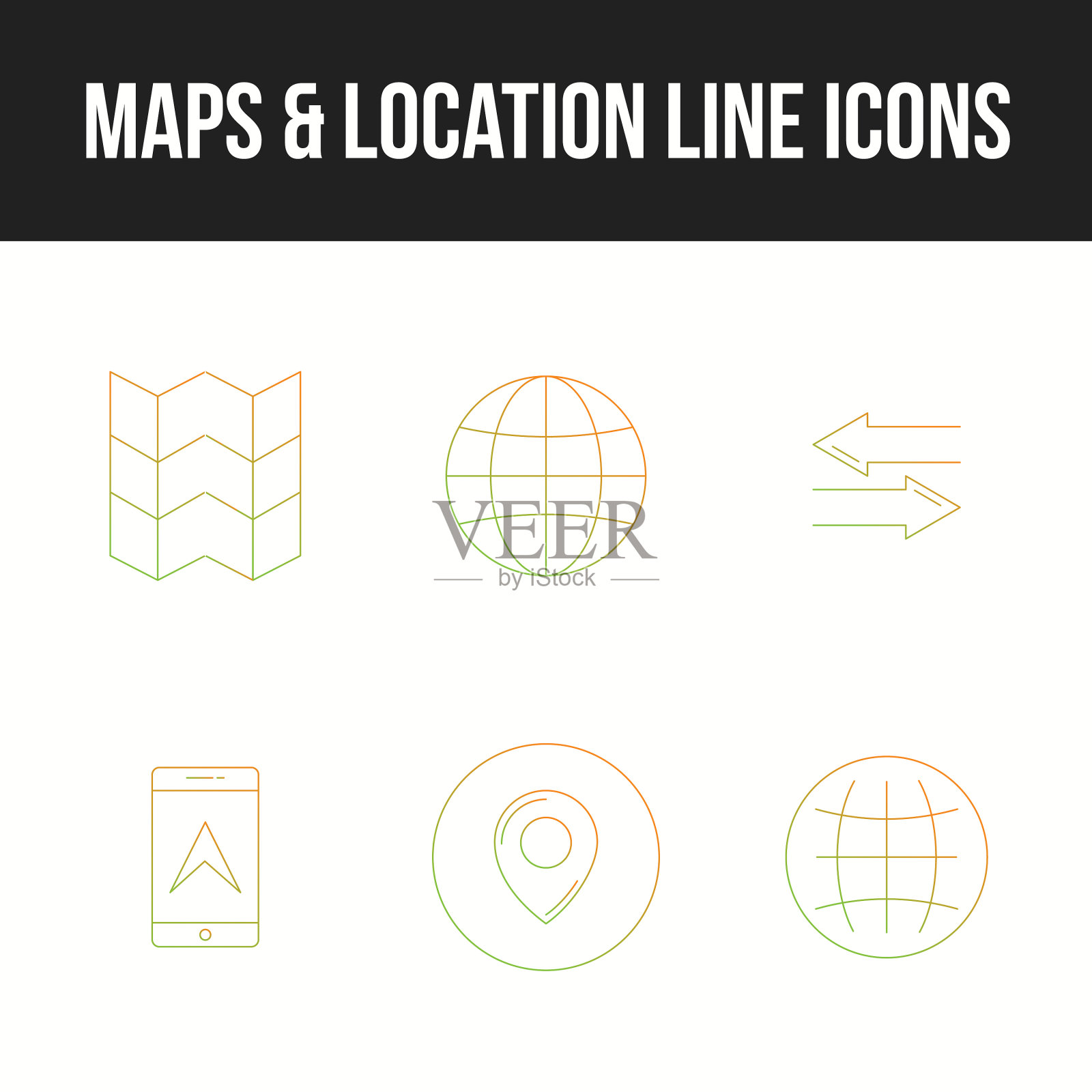 独特的设置地图位置6行图标图标素材