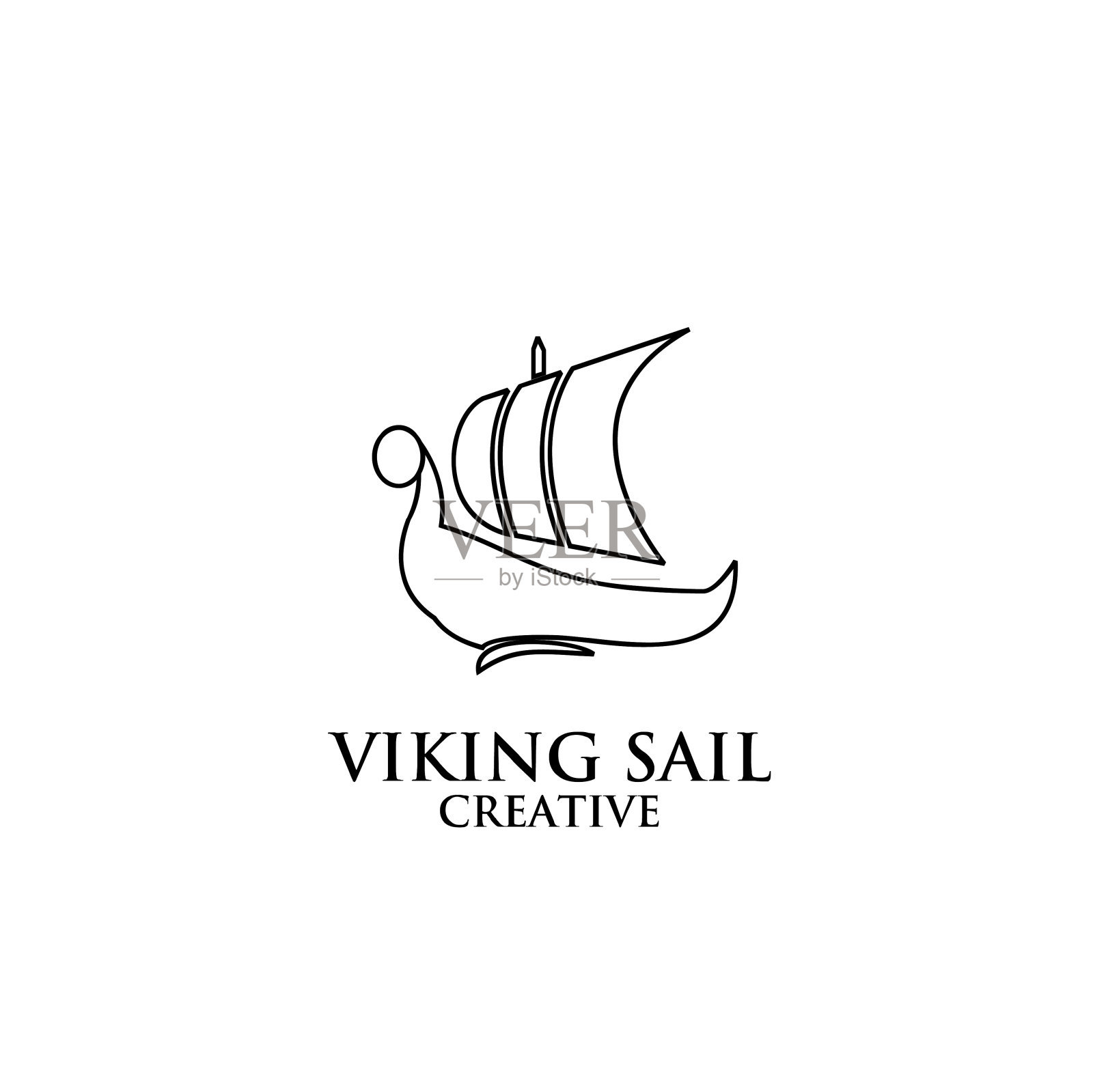 海盗船船黑色线轮廓符号图标设计矢量插图插画图片素材