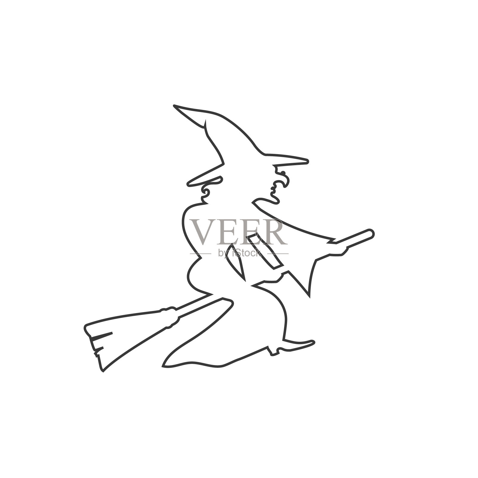 女巫在扫帚上矢量线图标插画图片素材