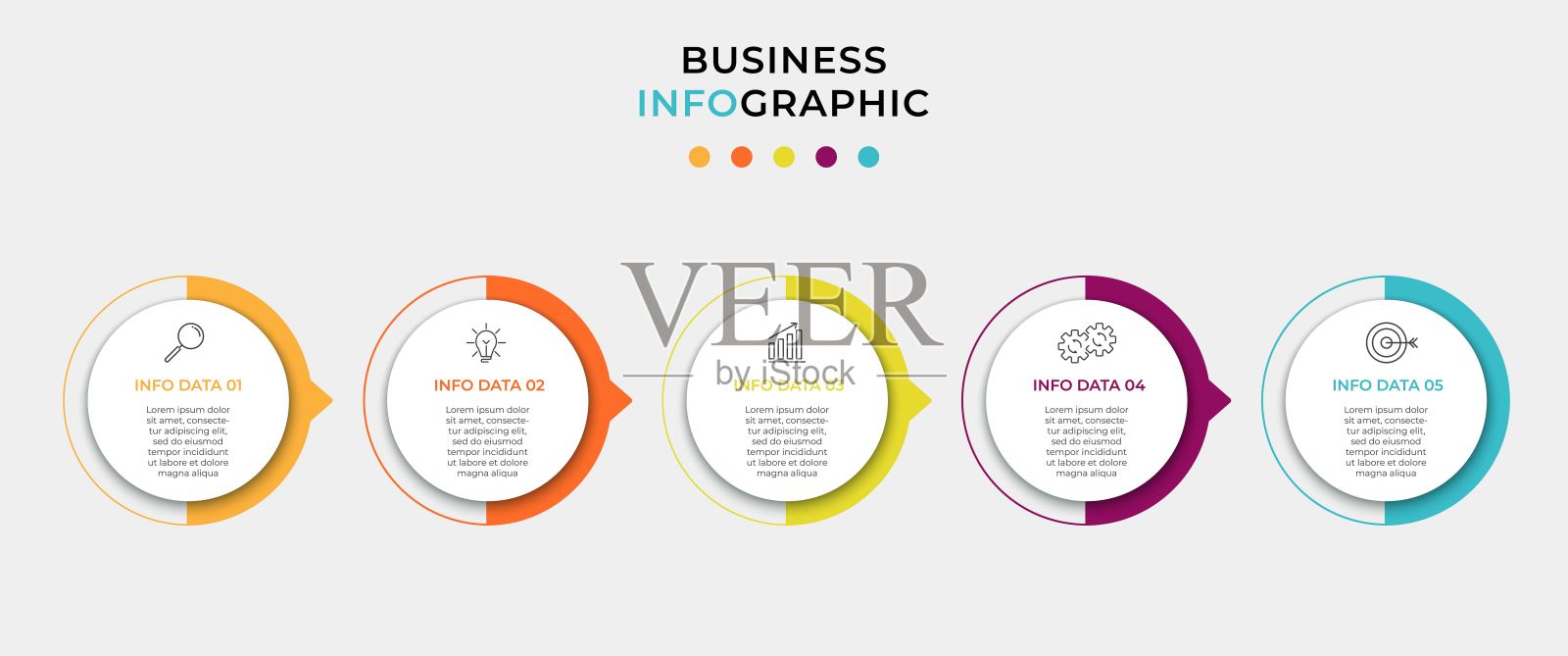 商业信息图设计模板向量与图标和5 5个选项或步骤。可用于流程图,演示文稿,工作流布局,横幅,流程图,信息图插画图片素材
