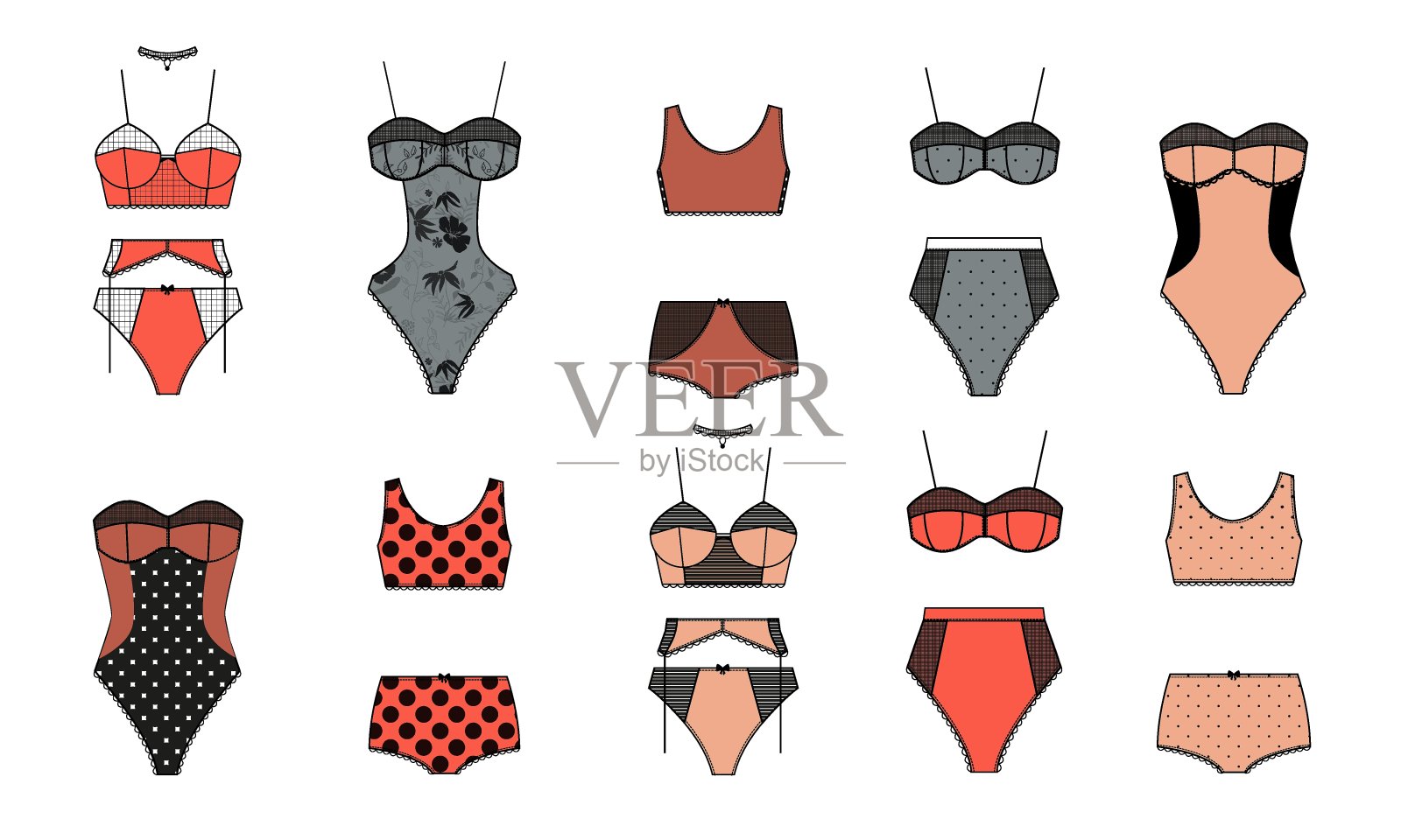一套美丽性感的女性内衣。插画图片素材