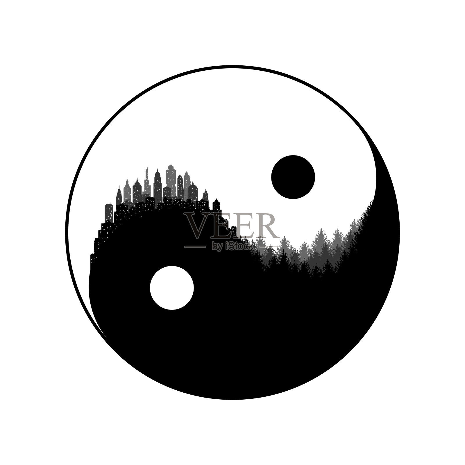 阴阳城与森林生态平衡理念插画图片素材