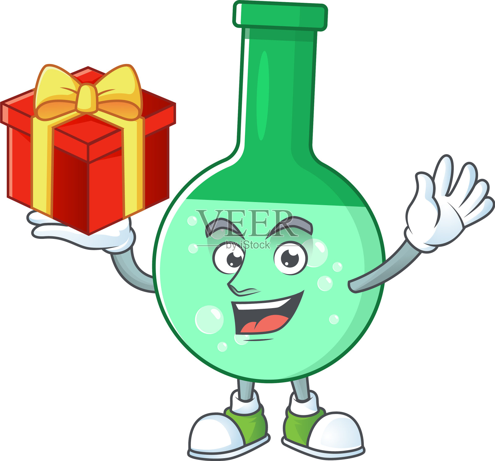 迷人的绿色化学瓶有红色的盒子礼物设计元素图片
