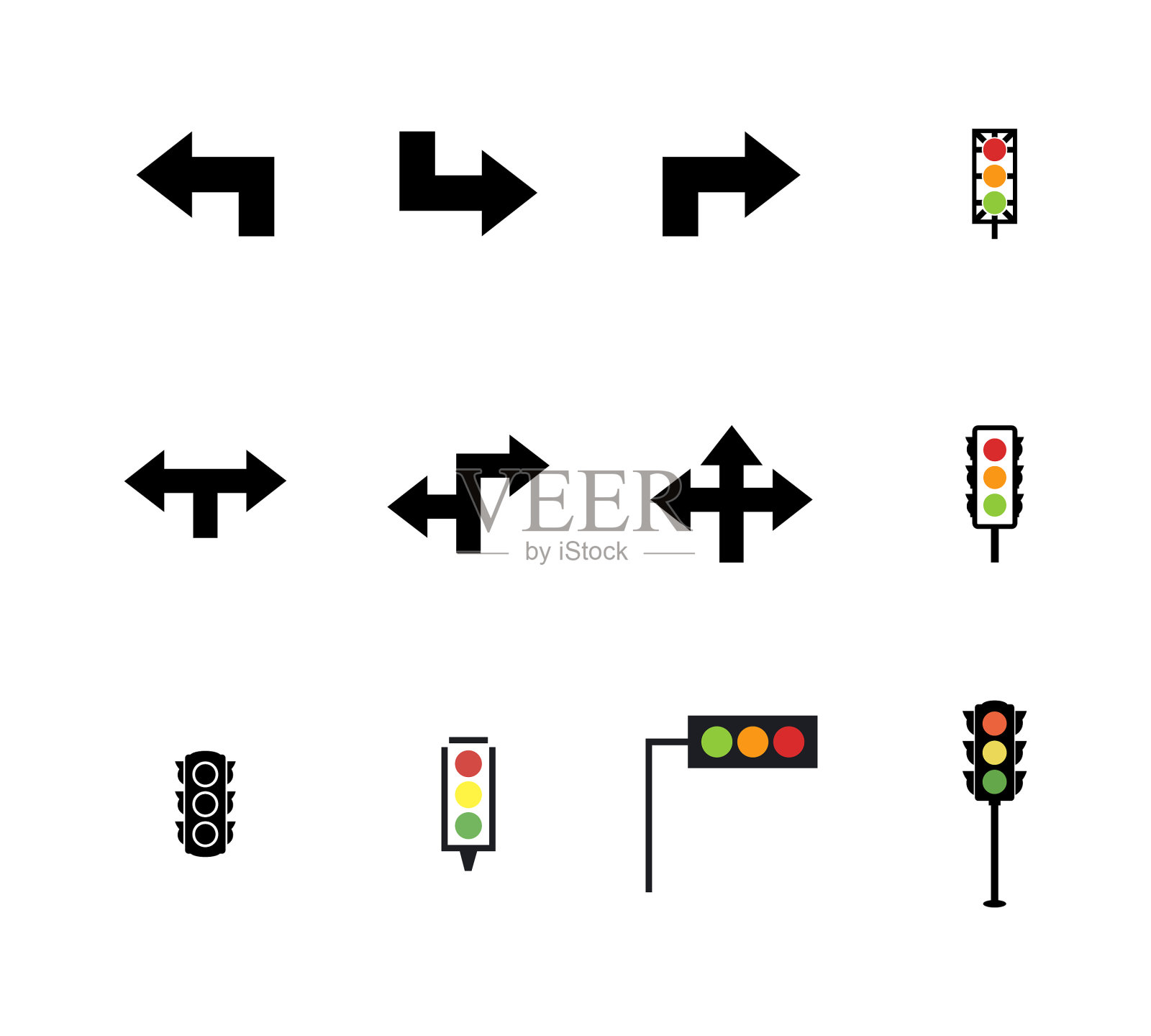 箭头符号。红绿灯图标。矢量图图标素材