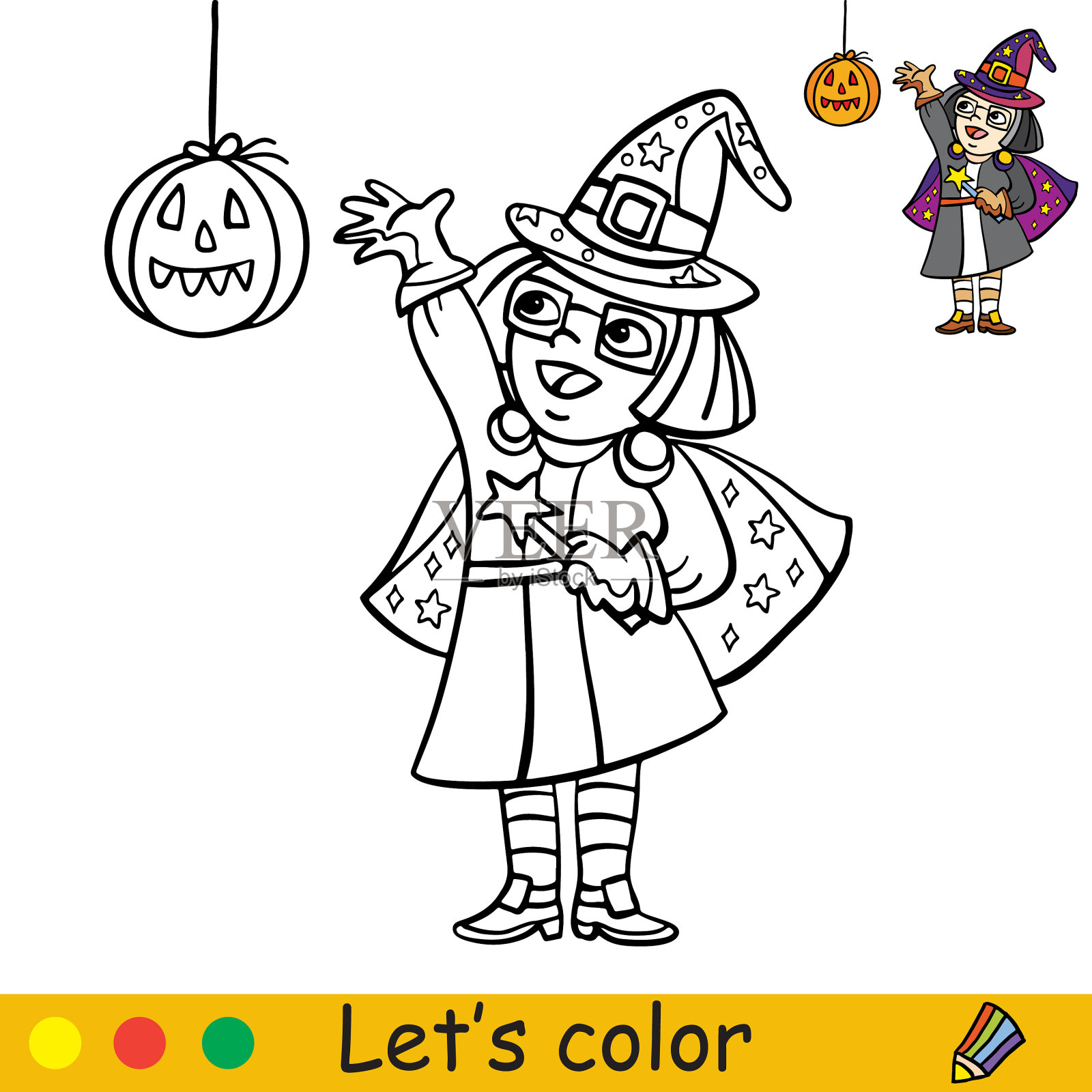 万圣节用彩色着色的例子很少插画图片素材
