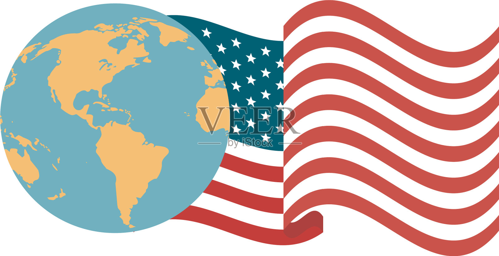 世界地球地图与美国国旗插画图片素材