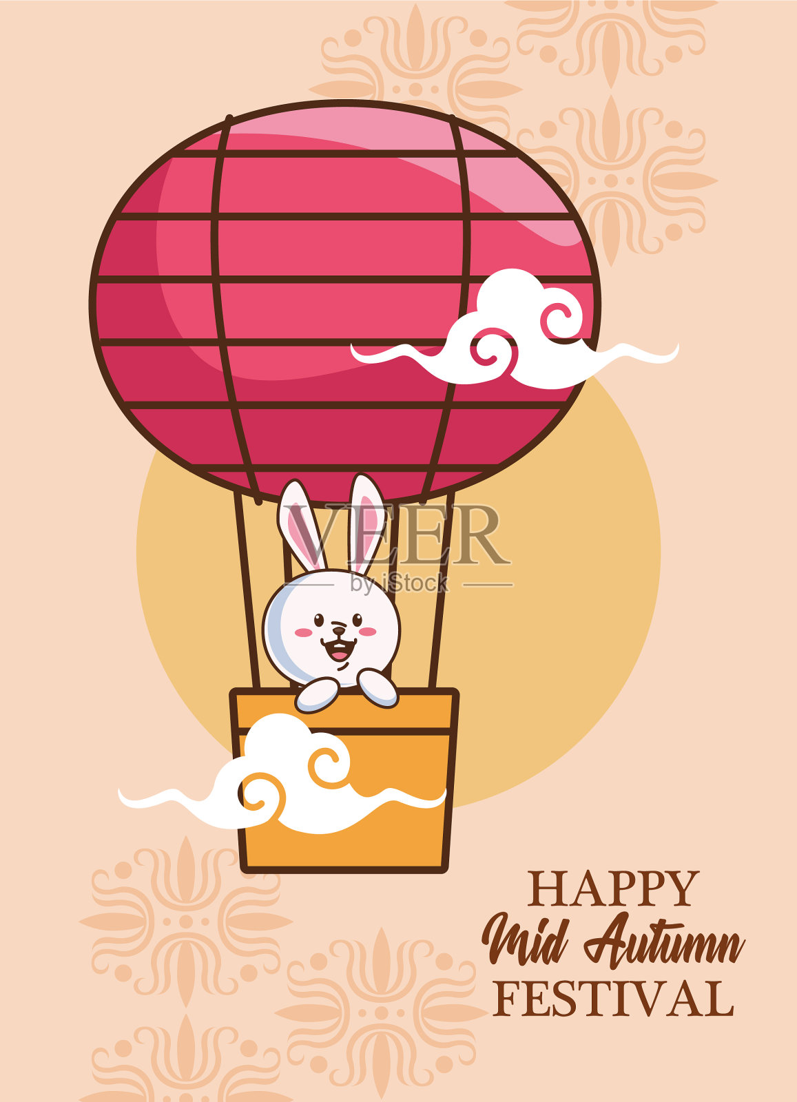 中秋庆祝卡片与兔子在气球插画图片素材