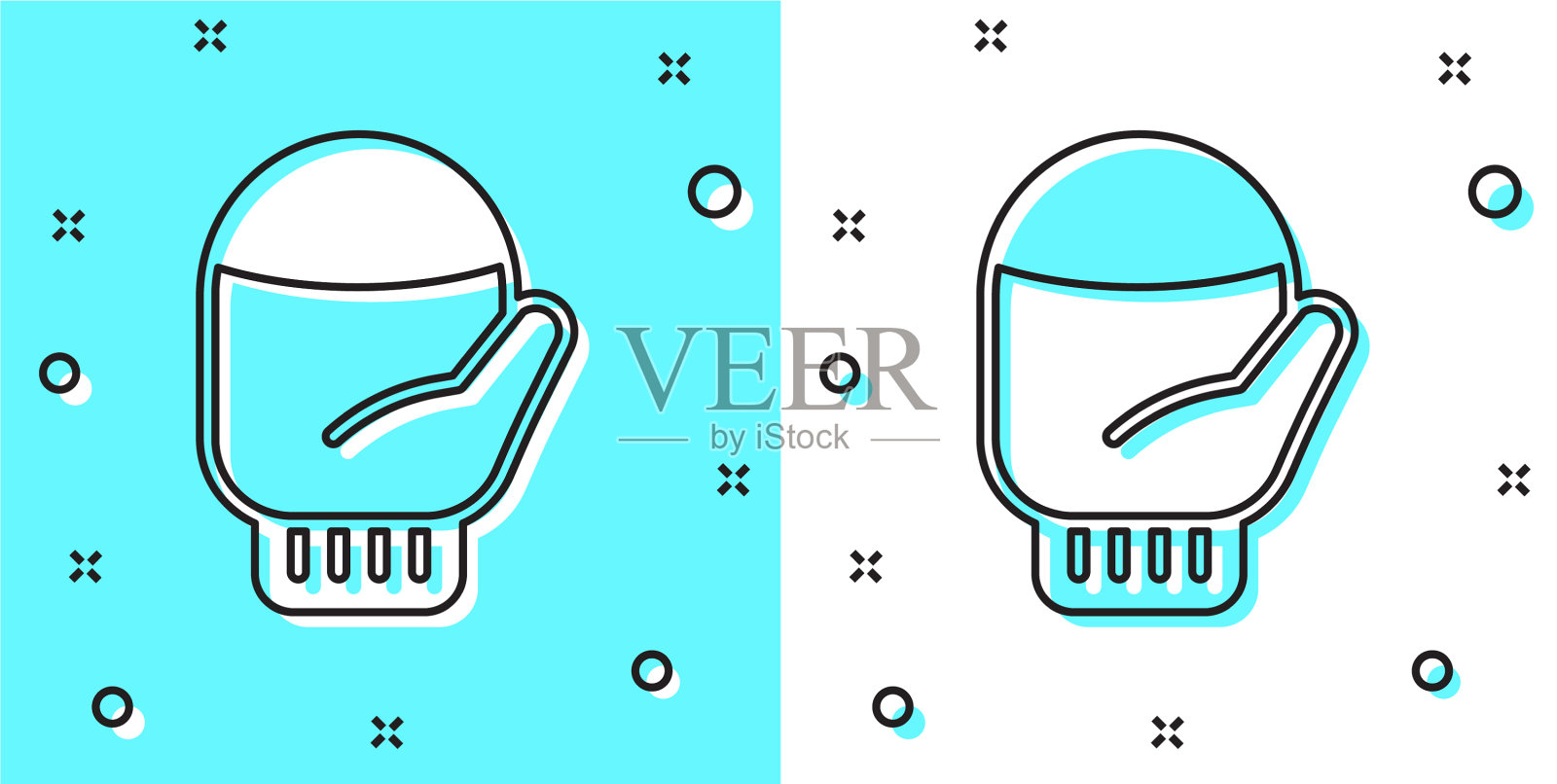 黑色线圣诞手套图标孤立在绿色插画图片素材