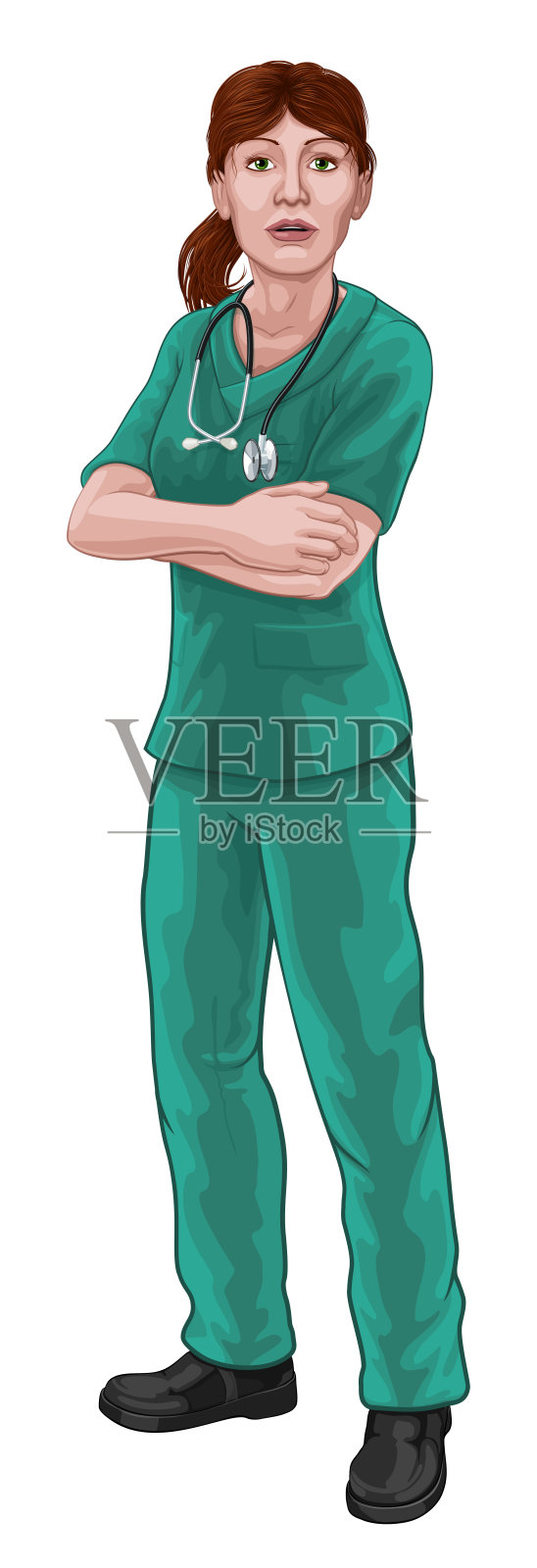 医生或护士在外科手术的妇女医务工作者插画图片素材