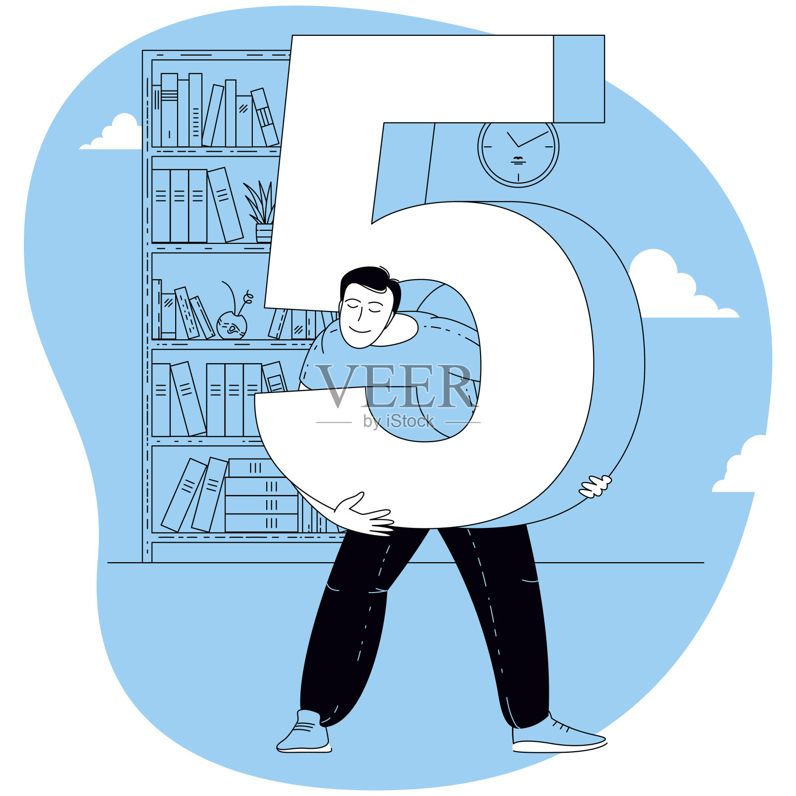 人们每人拿着一个数字站着插画图片素材