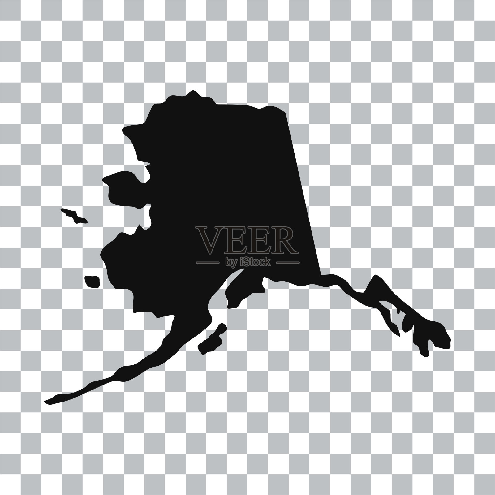 阿拉斯加地图孤立的透明背景。黑色地图为您的设计。矢量插图,易于编辑。插画图片素材