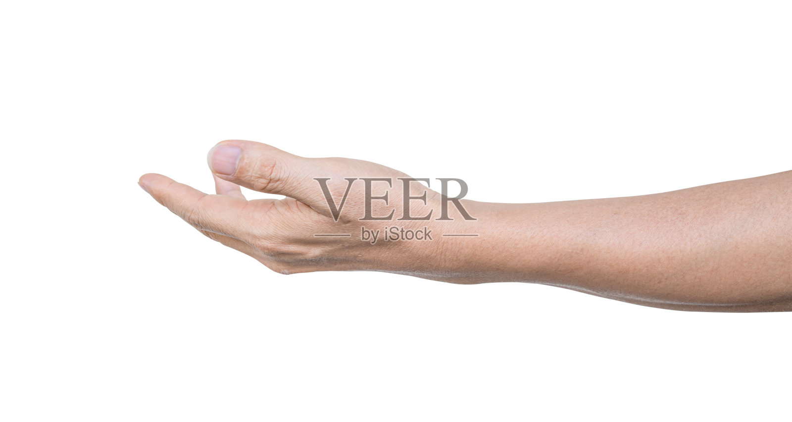 男人的手张开,手掌向上帮助或接受。孤立的白色背景与剪辑路径。照片摄影图片