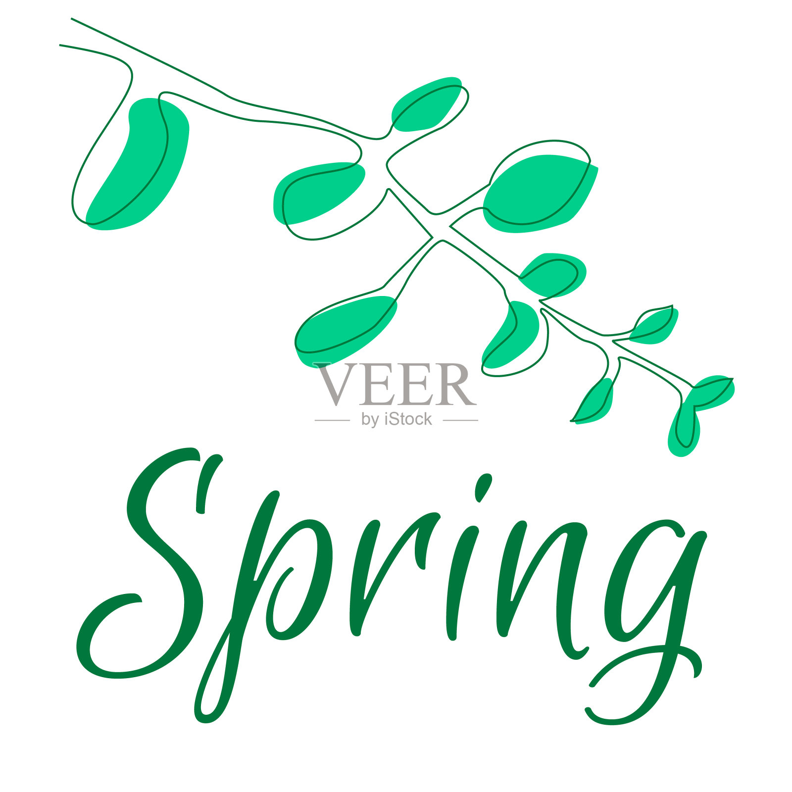 线条艺术与白色背景上的树叶和文字的极简矢量。用于标识、网页设计、图案等插画图片素材