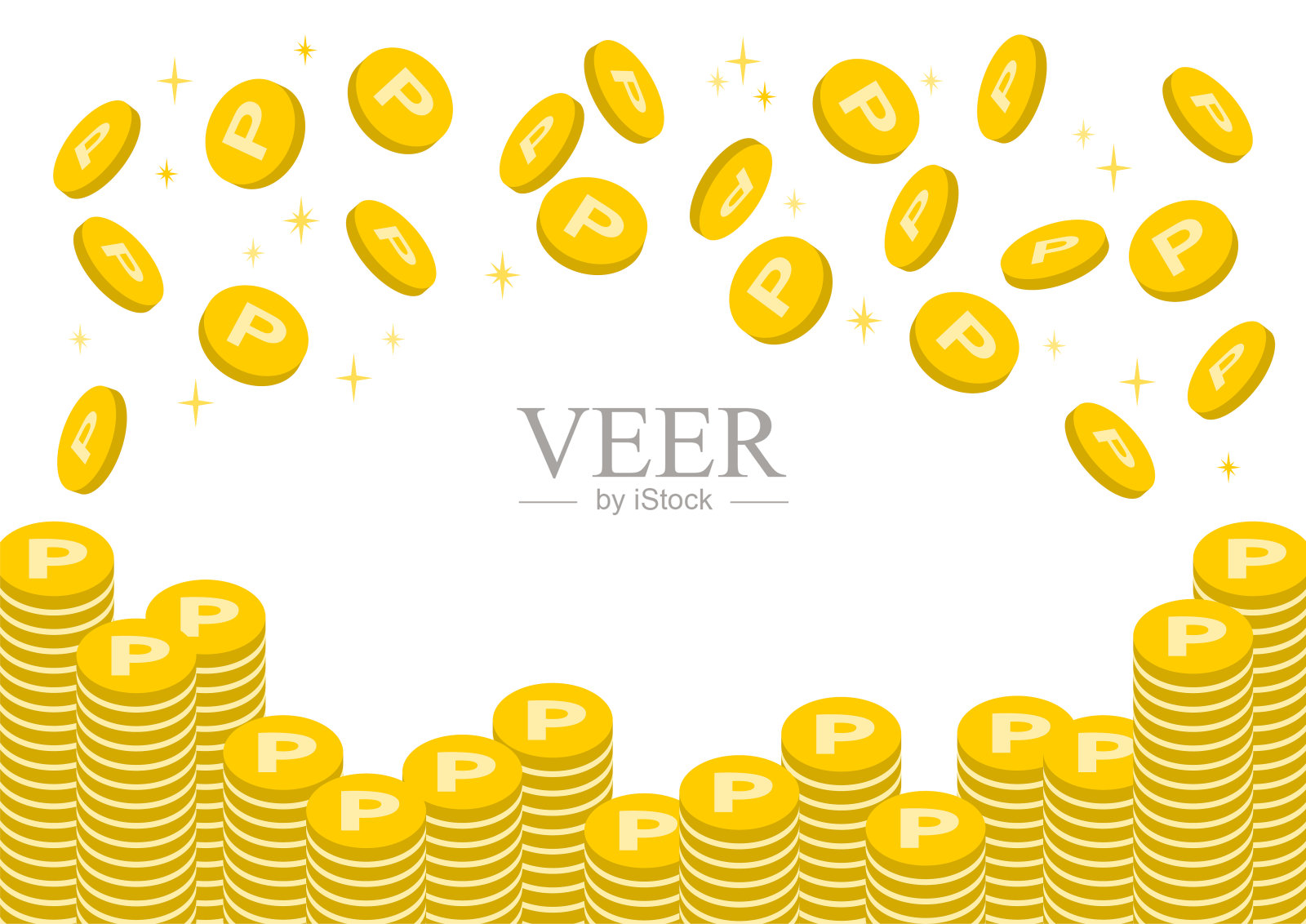 矢量插图的点硬币。堆叠的硬币和掉落的硬币。插画图片素材