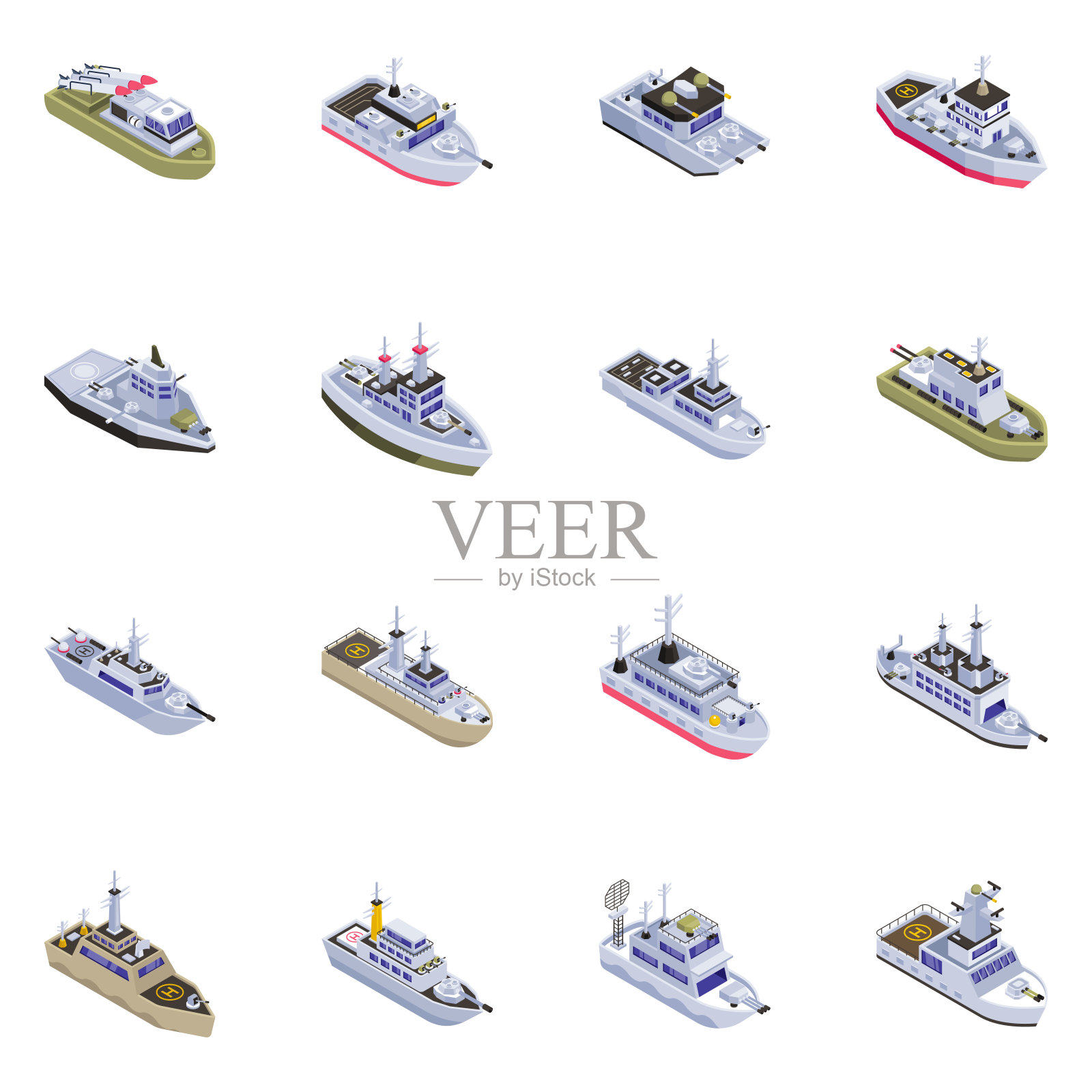 军舰的等距图标插画图片素材